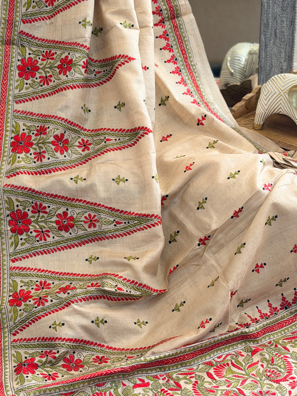 Kantha Stitch Saree on tussar silk