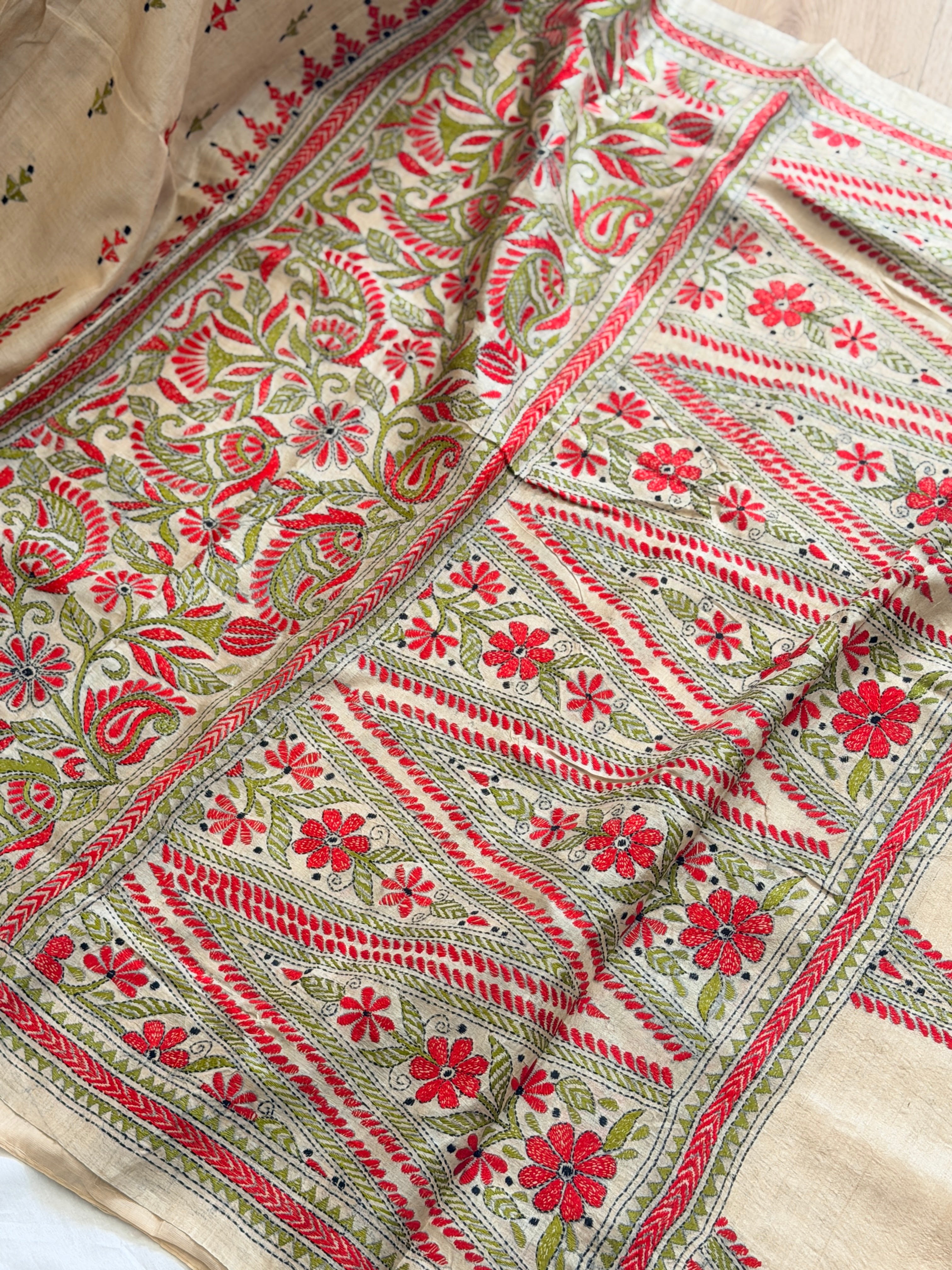 Kantha Stitch Saree on tussar silk