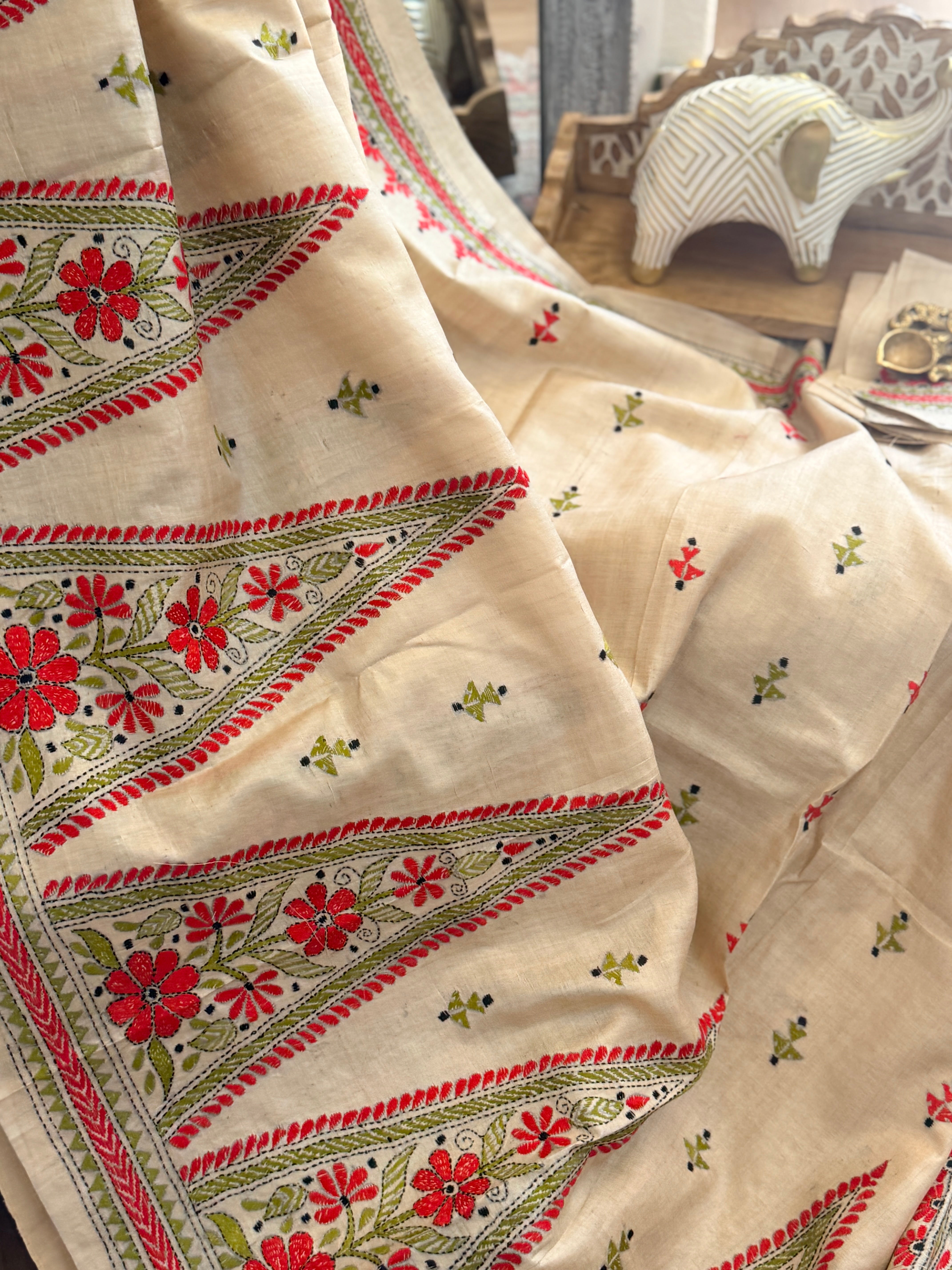 Kantha Stitch Saree on tussar silk