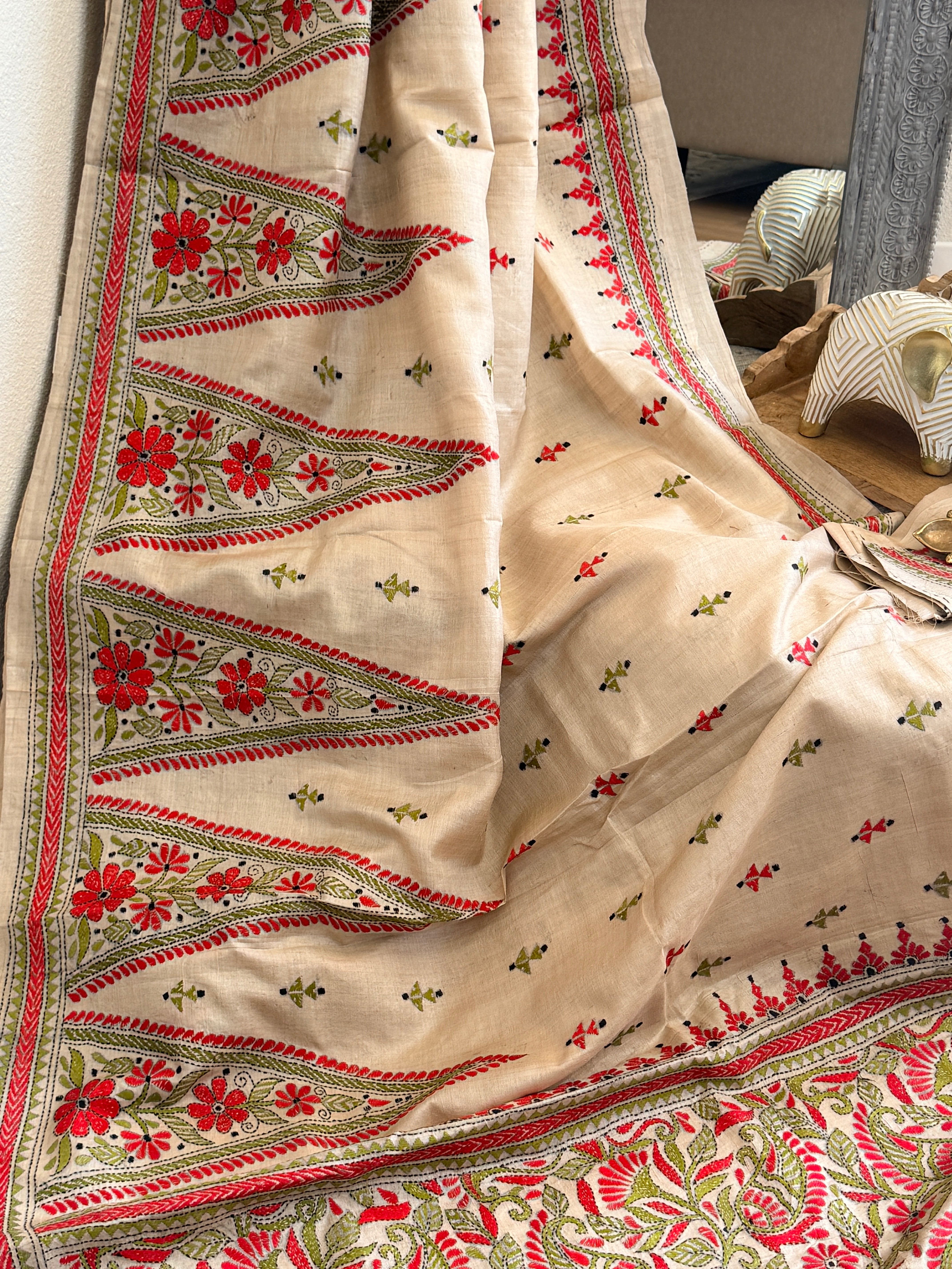 Kantha Stitch Saree on tussar silk