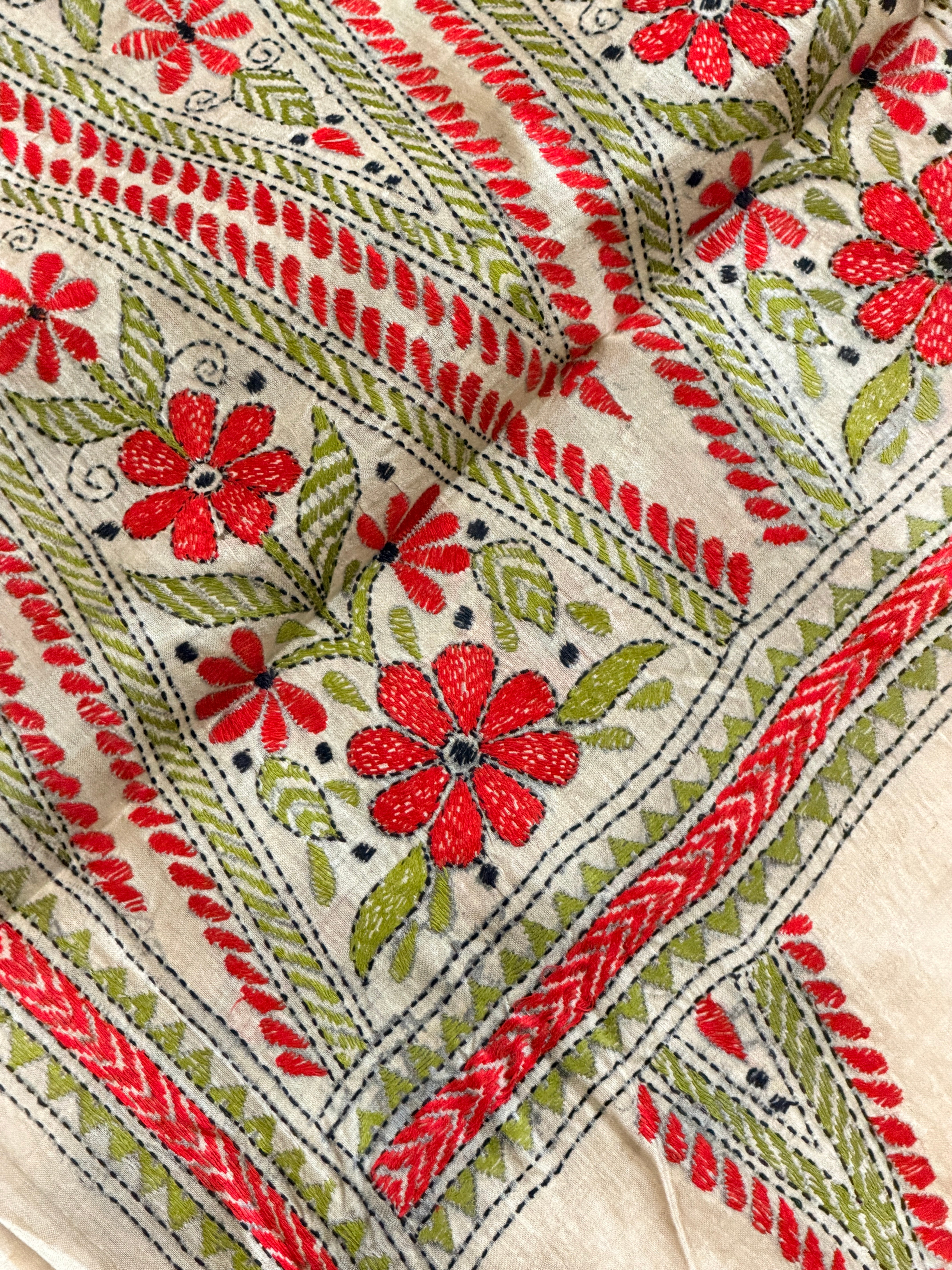 Kantha Stitch Saree on tussar silk