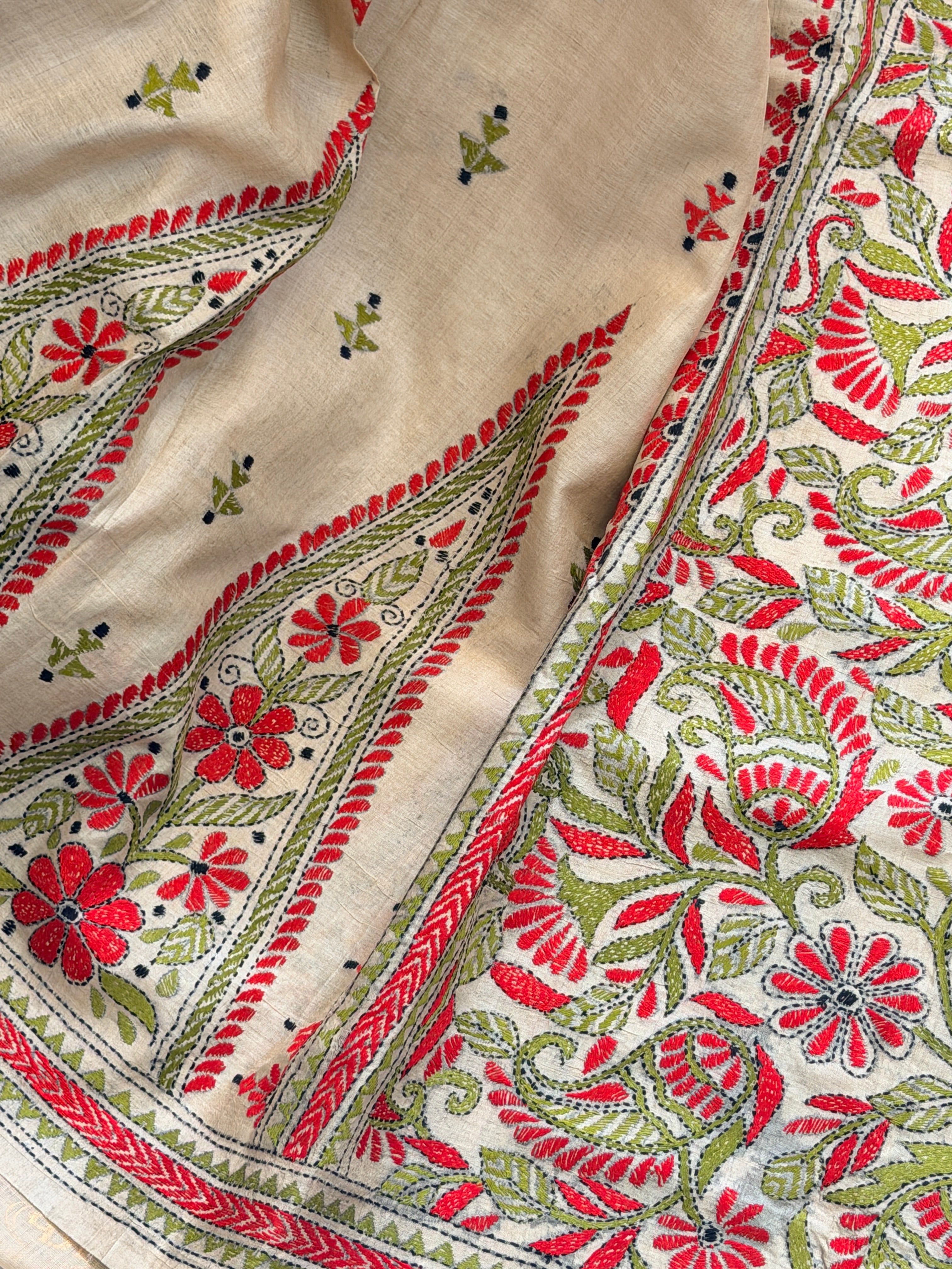 Kantha Stitch Saree on tussar silk