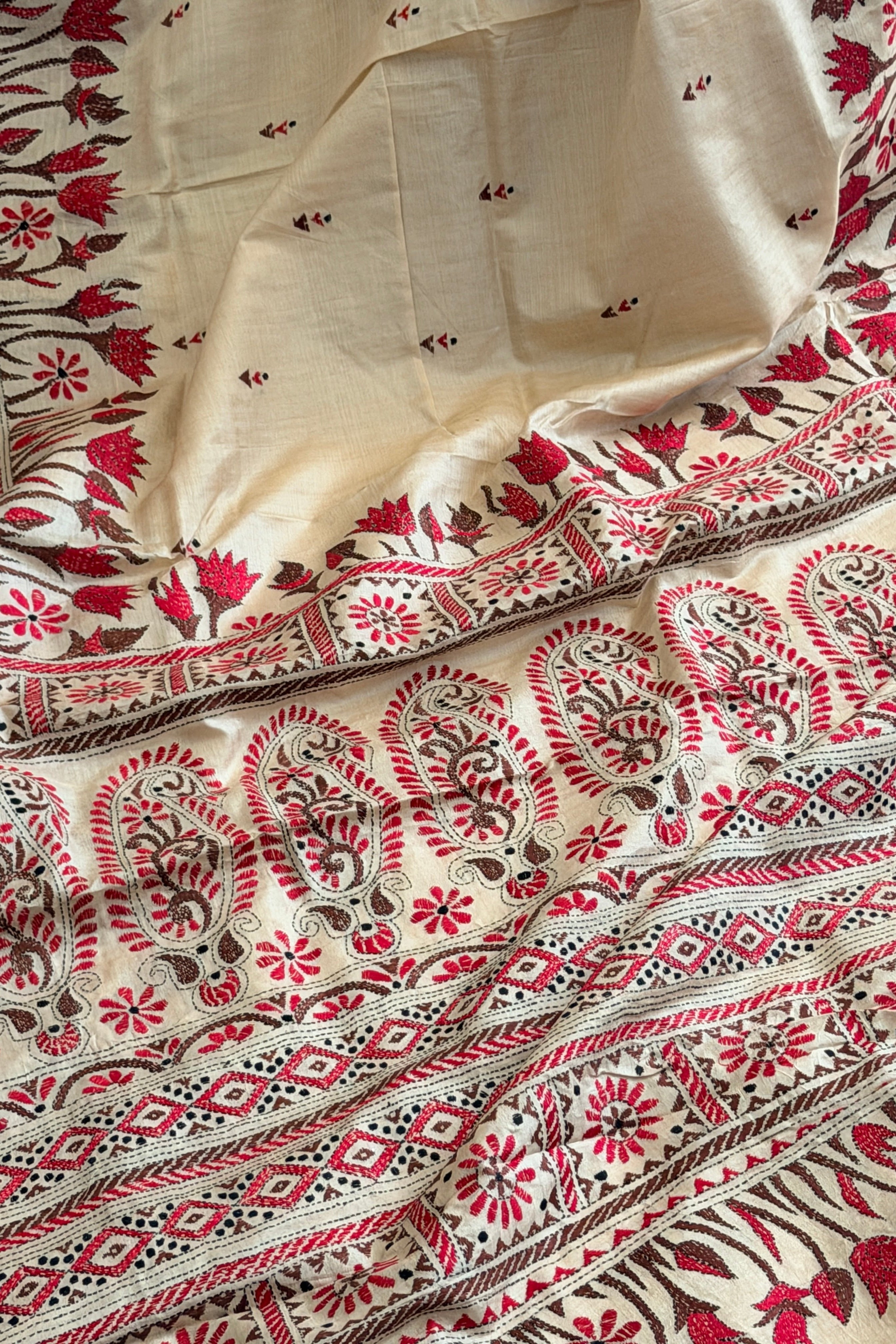Kantha Stitch Saree on tussar silk