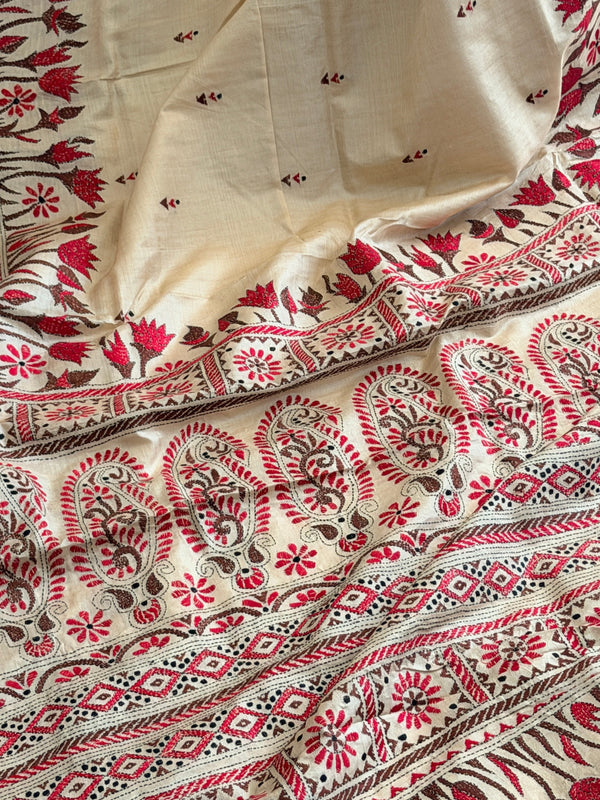 Kantha Stitch Saree on tussar silk
