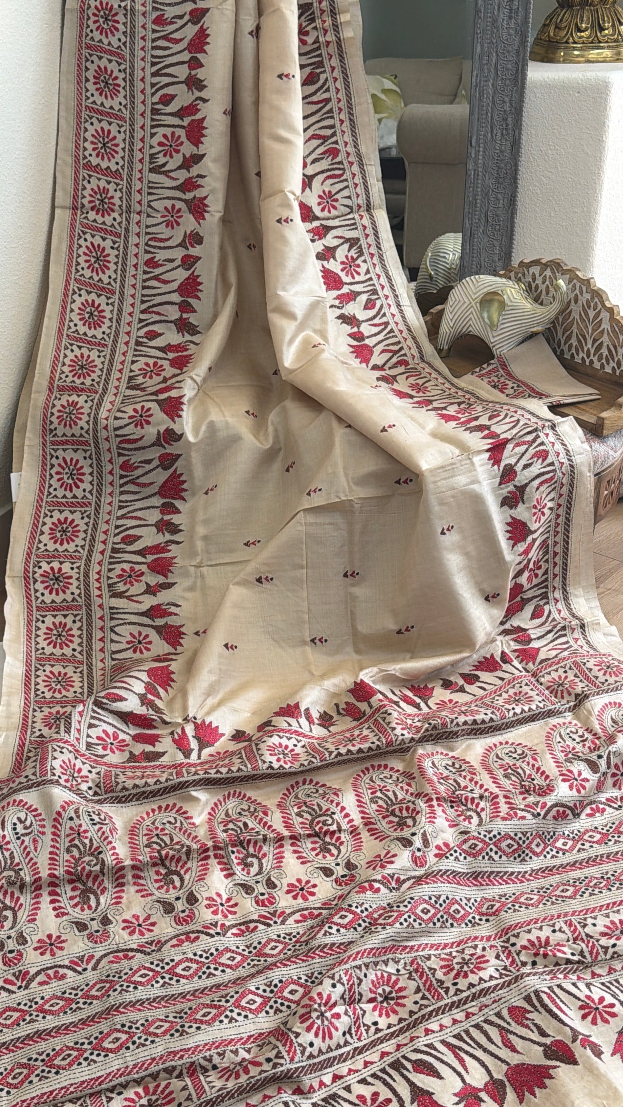 Kantha Stitch Saree on tussar silk