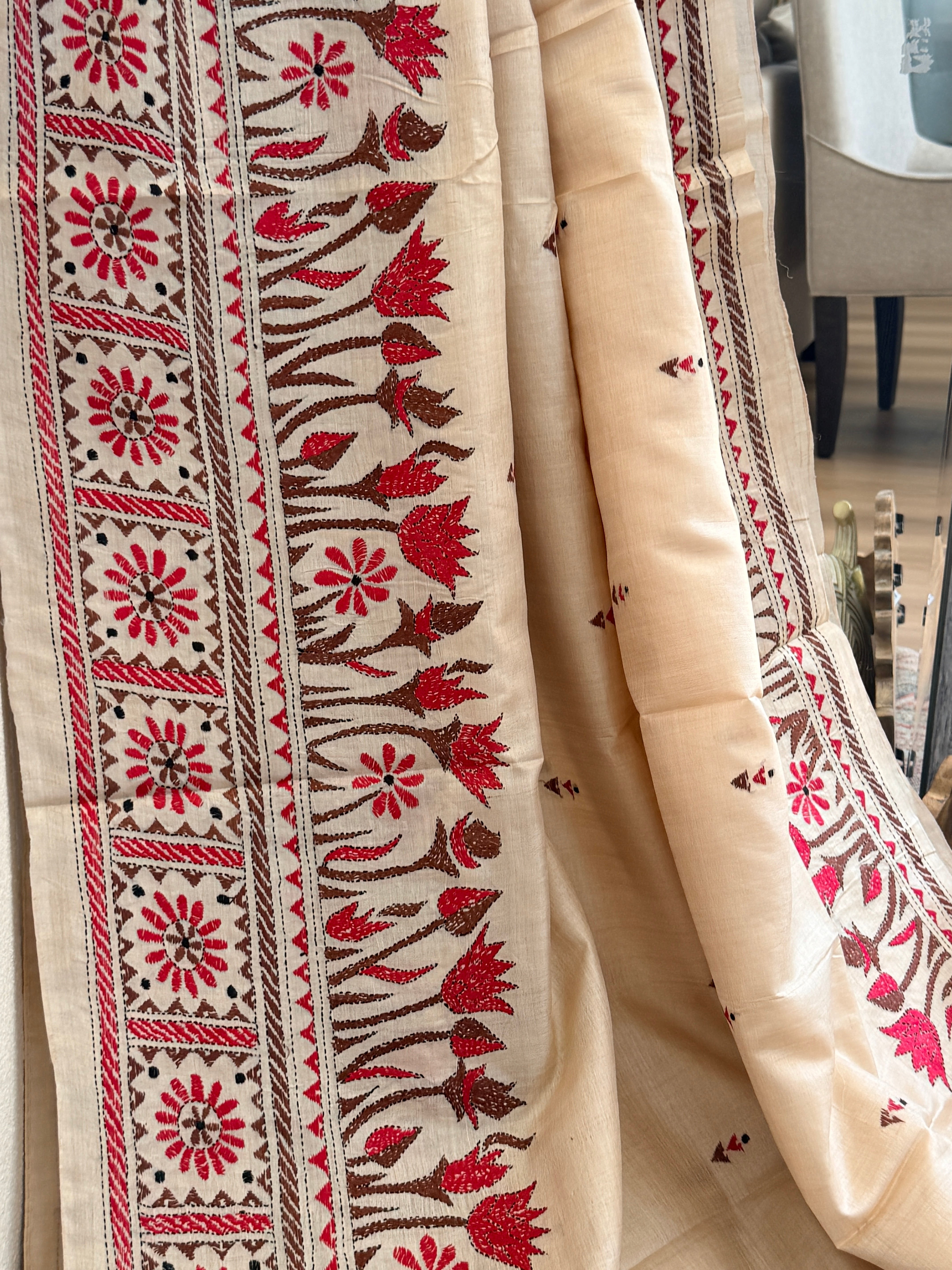 Kantha Stitch Saree on tussar silk