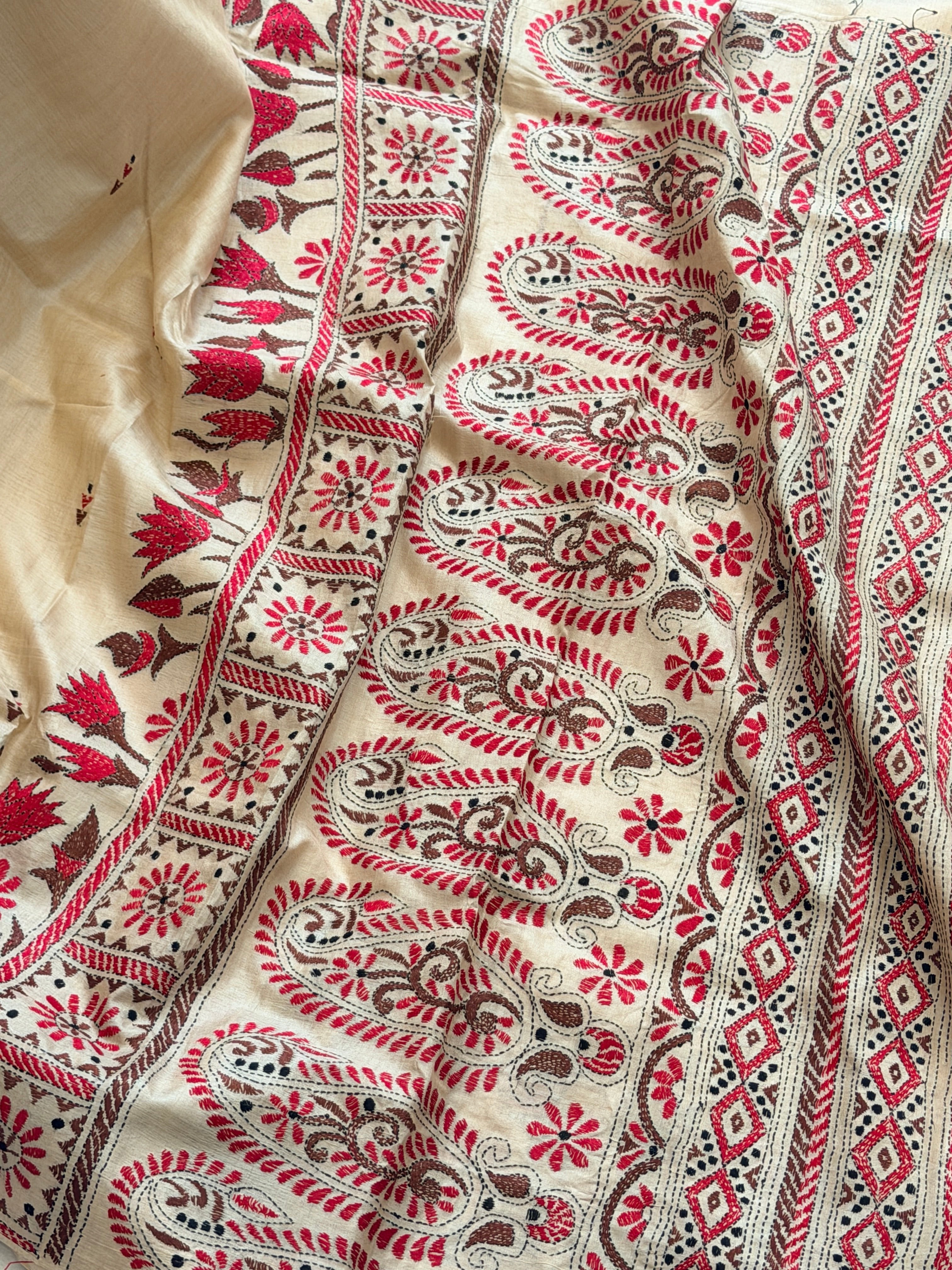 Kantha Stitch Saree on tussar silk