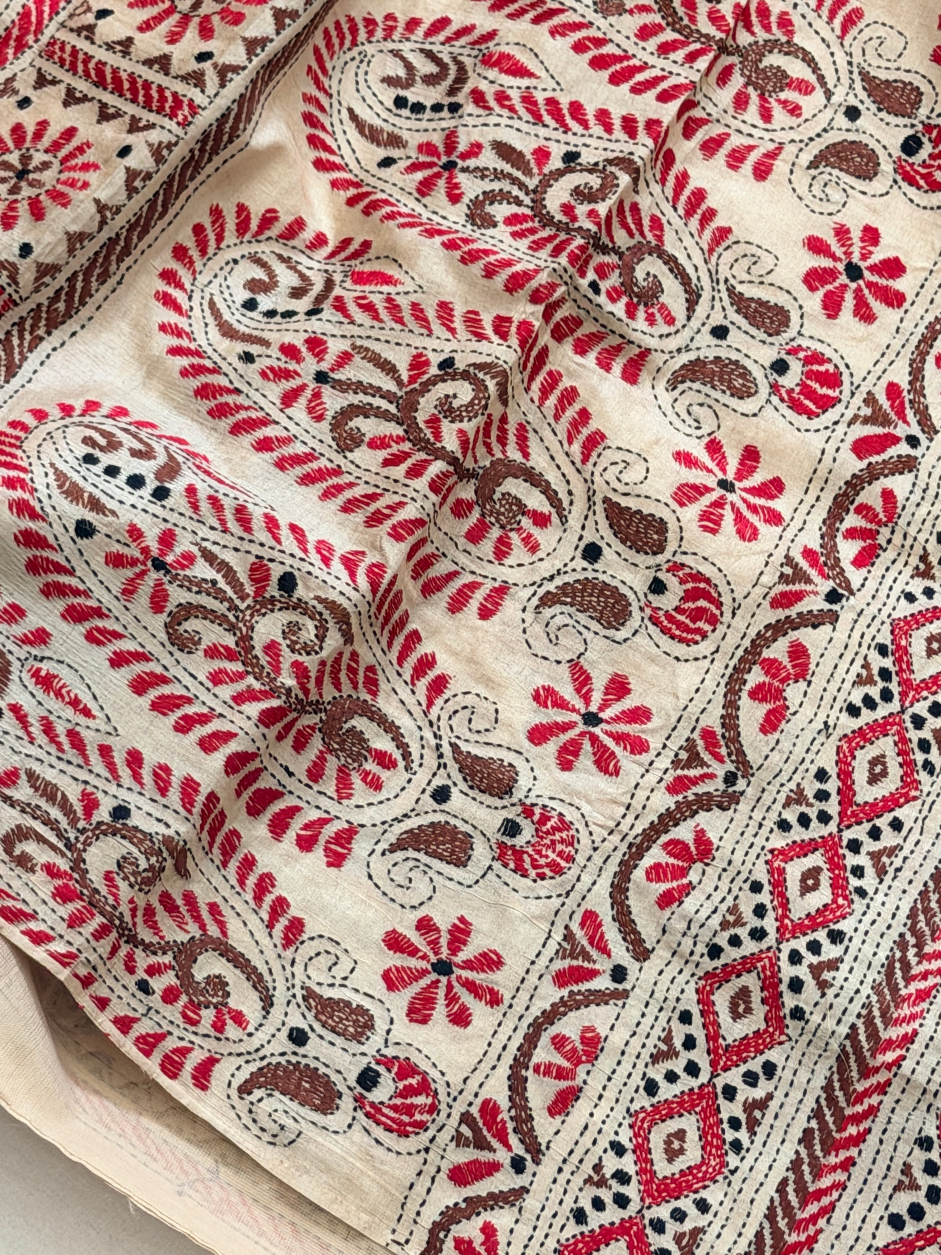 Kantha Stitch Saree on tussar silk