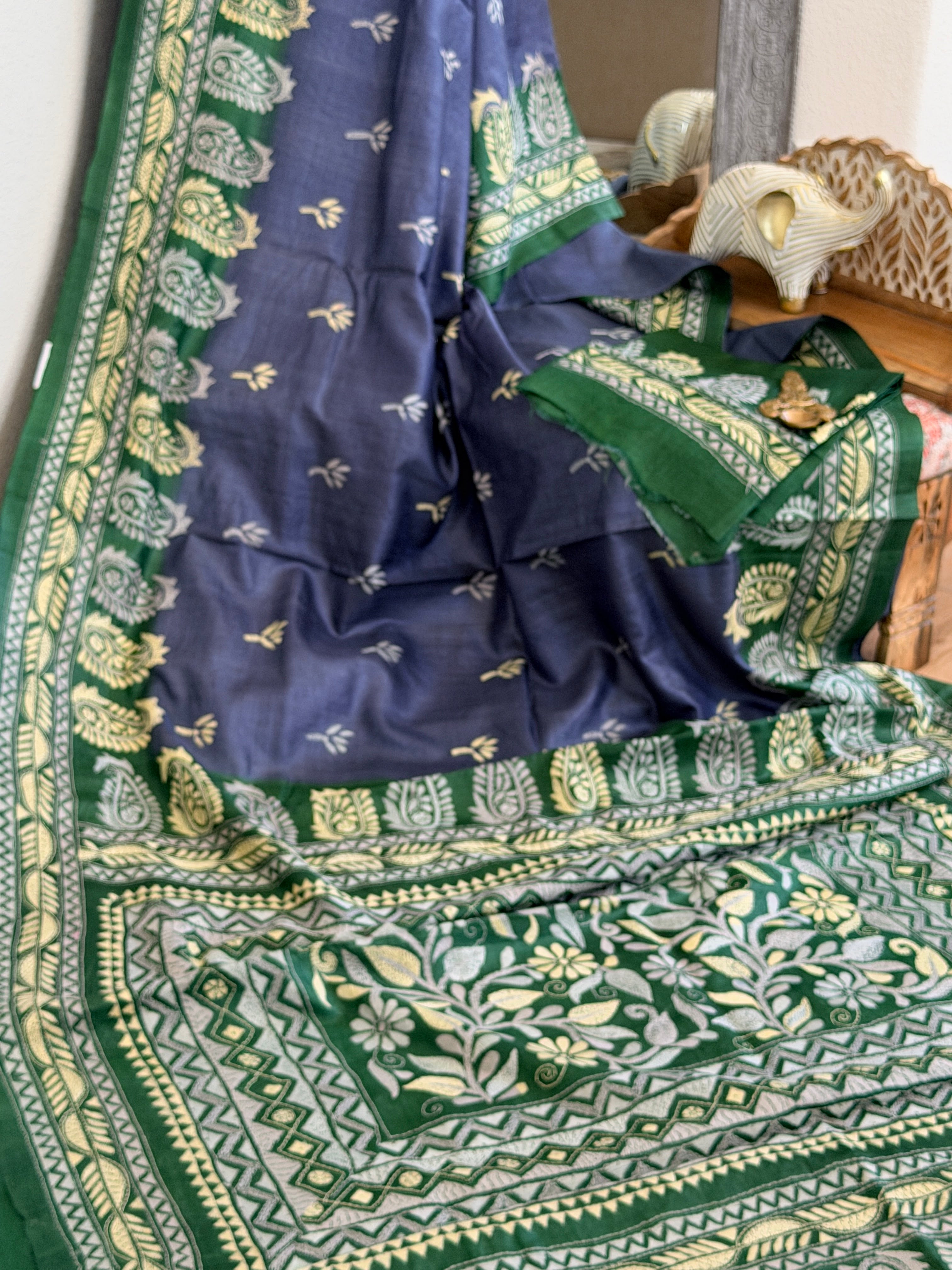 Kantha Stitch Saree on tussar silk