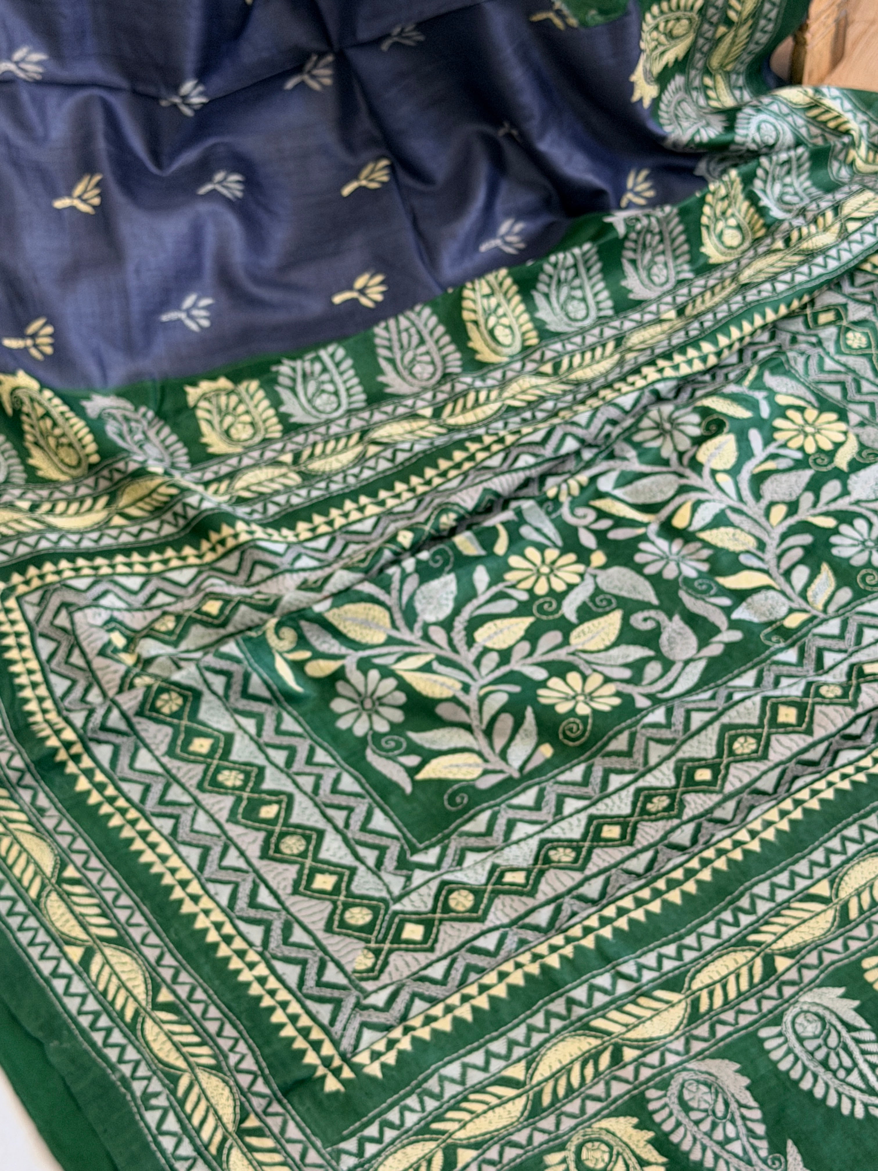 Kantha Stitch Saree on tussar silk