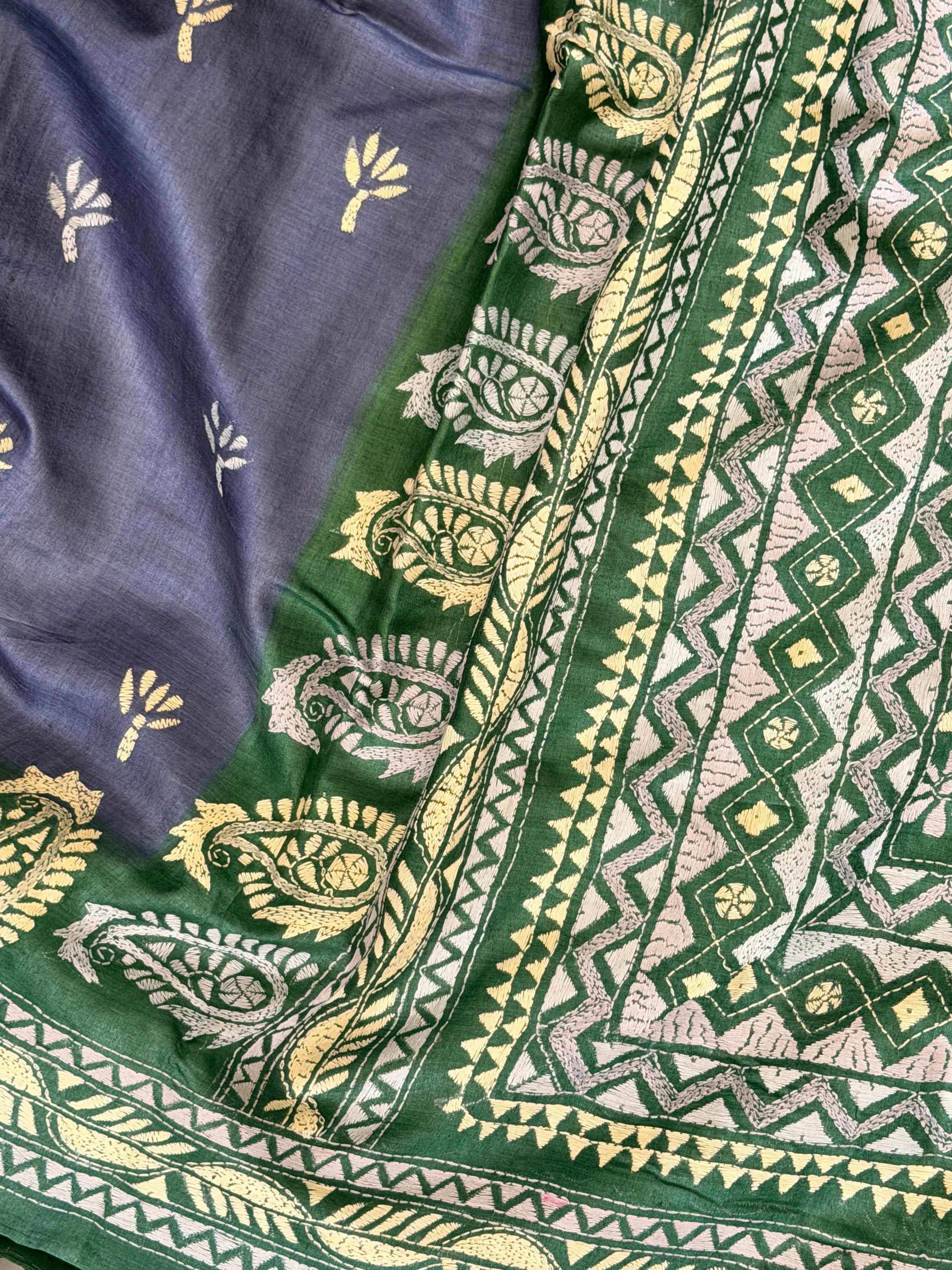 Kantha Stitch Saree on tussar silk