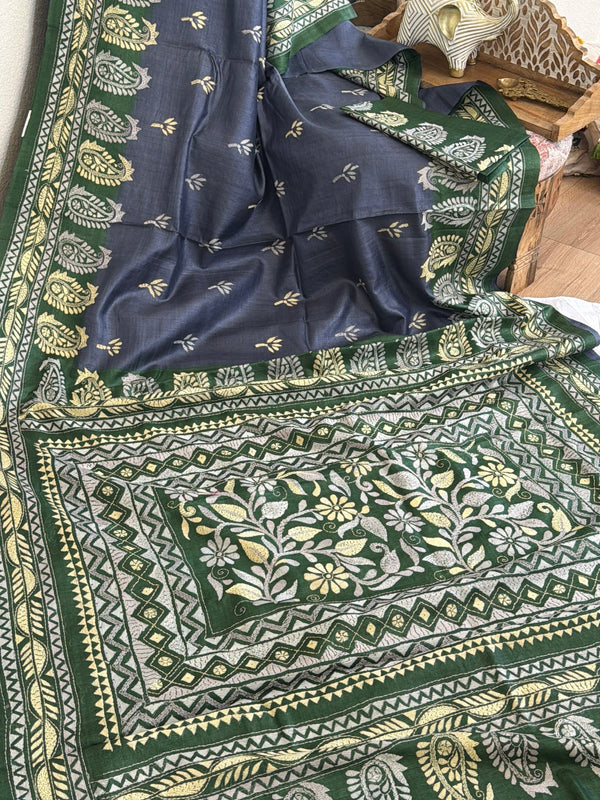 Kantha Stitch Saree on tussar silk