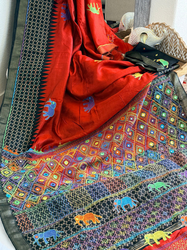 Lambani Hand Embroidered Raw Silk Saree