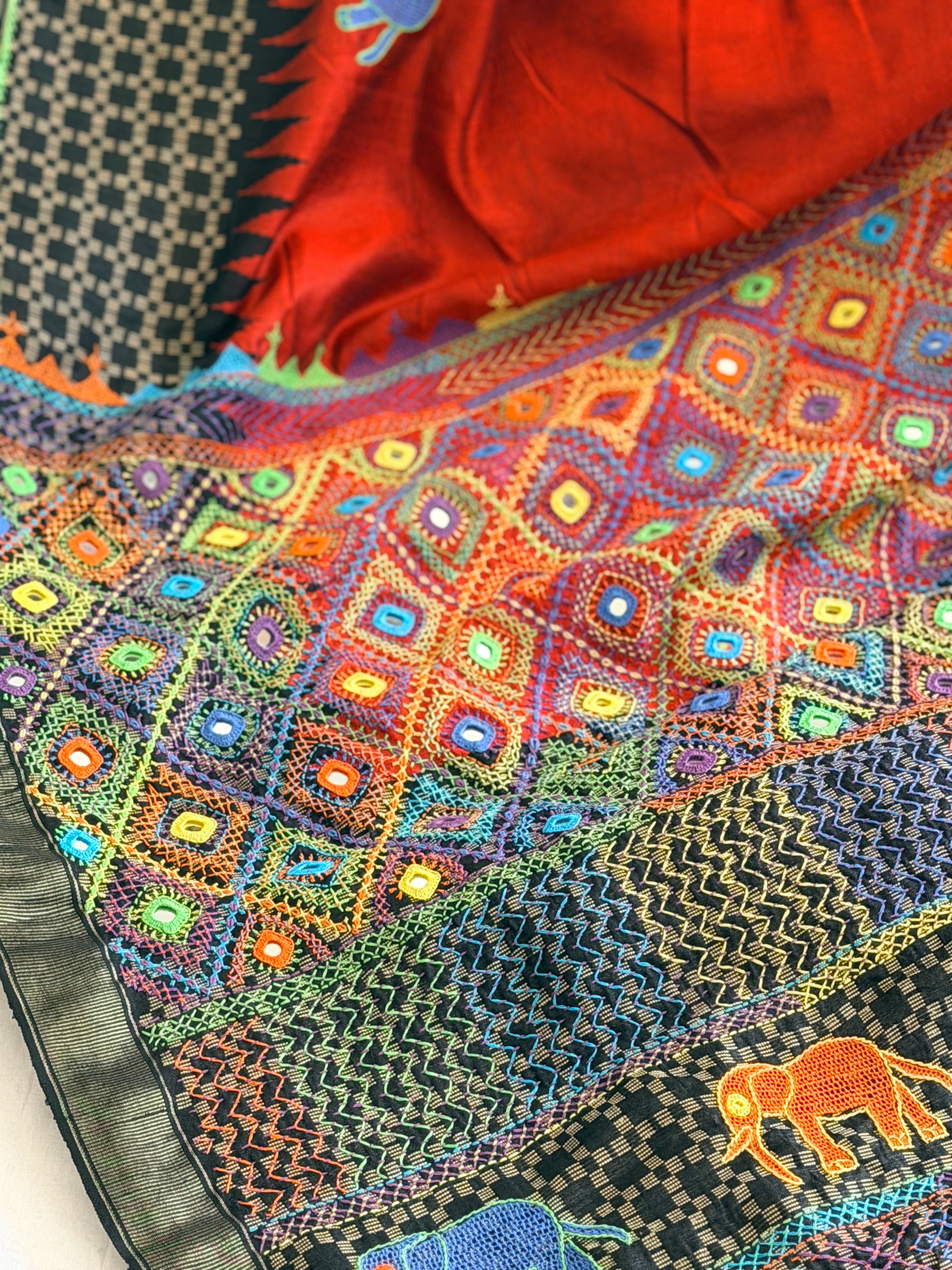 Lambani Hand Embroidered Raw Silk Saree