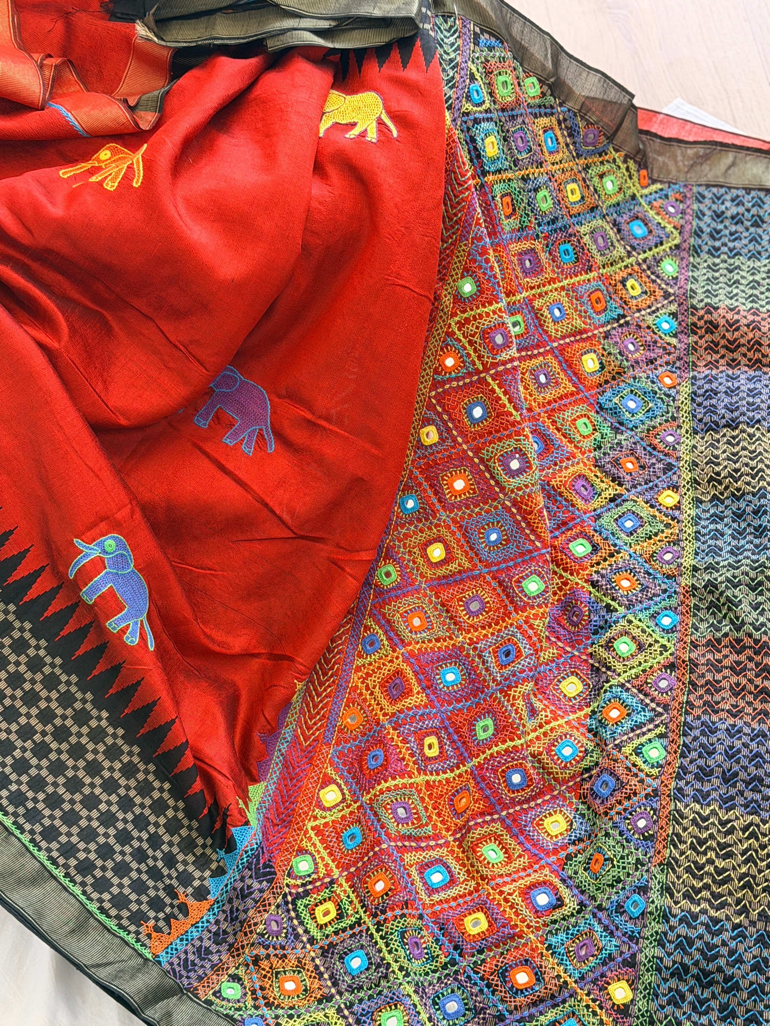 Lambani Hand Embroidered Raw Silk Saree