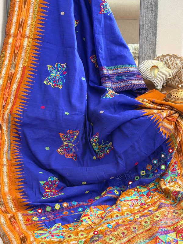 Lambani Hand Embroidered Raw Silk Saree with butterfly motifs