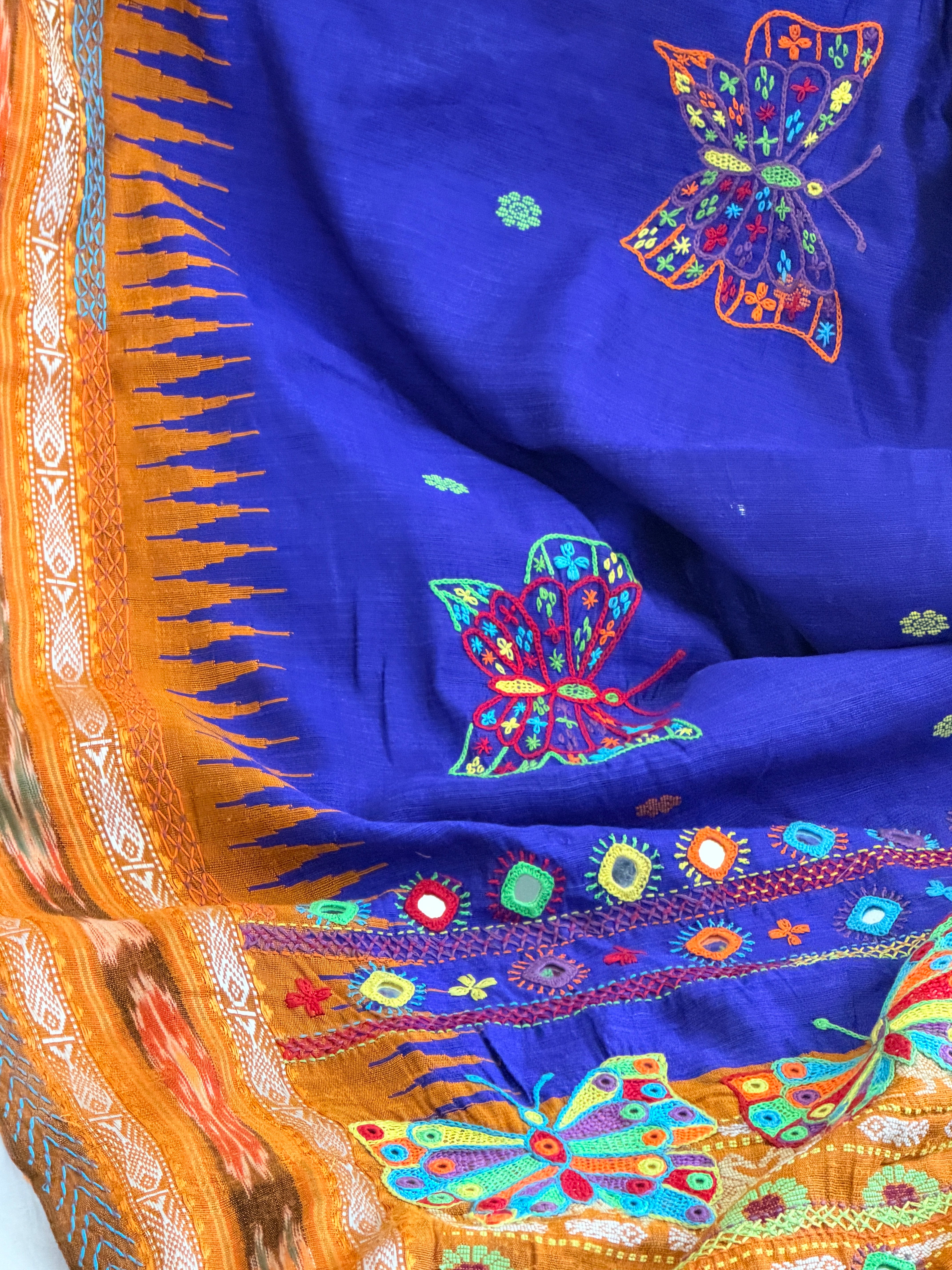 Lambani Hand Embroidered Raw Silk Saree with butterfly motifs
