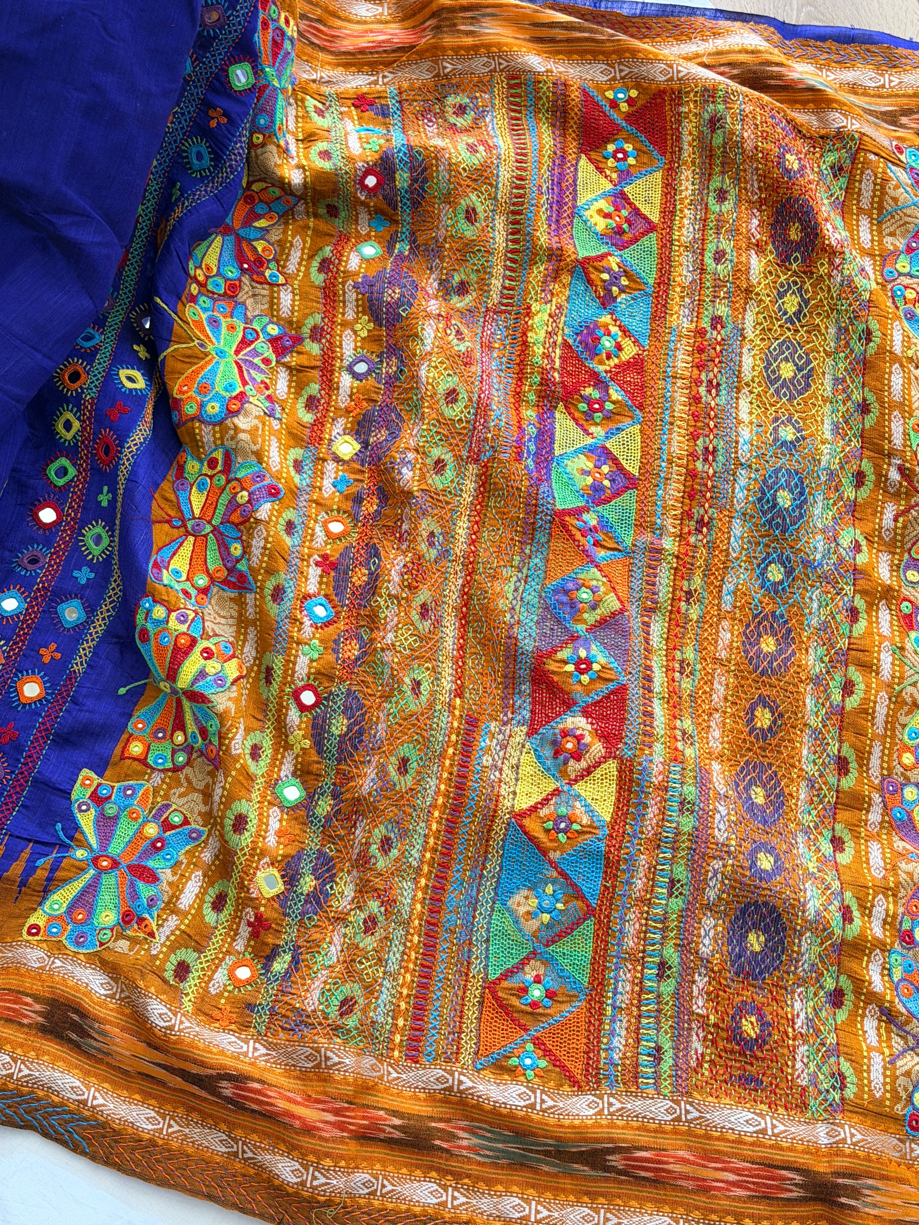 Lambani Hand Embroidered Raw Silk Saree with butterfly motifs