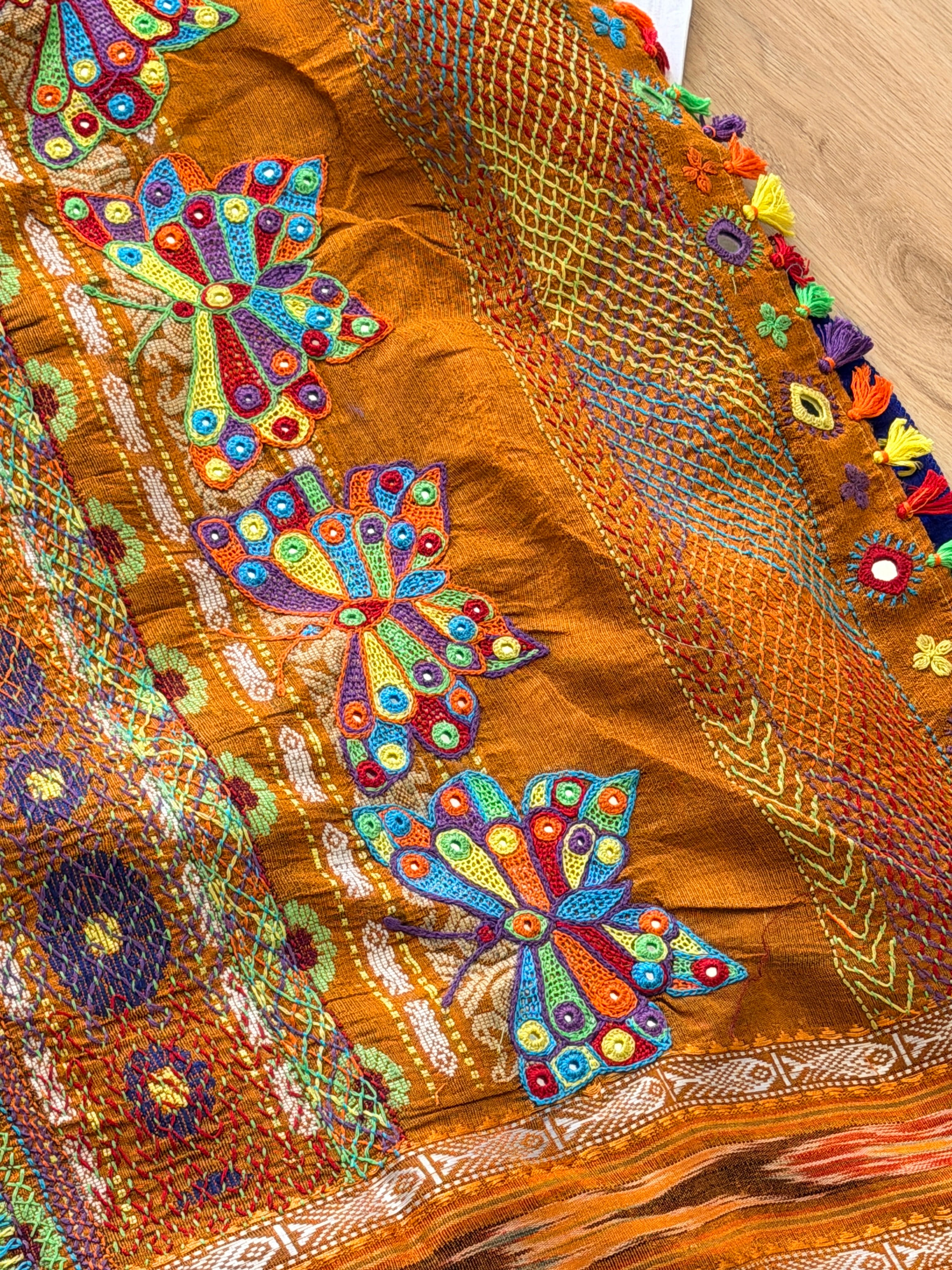 Lambani Hand Embroidered Raw Silk Saree with butterfly motifs