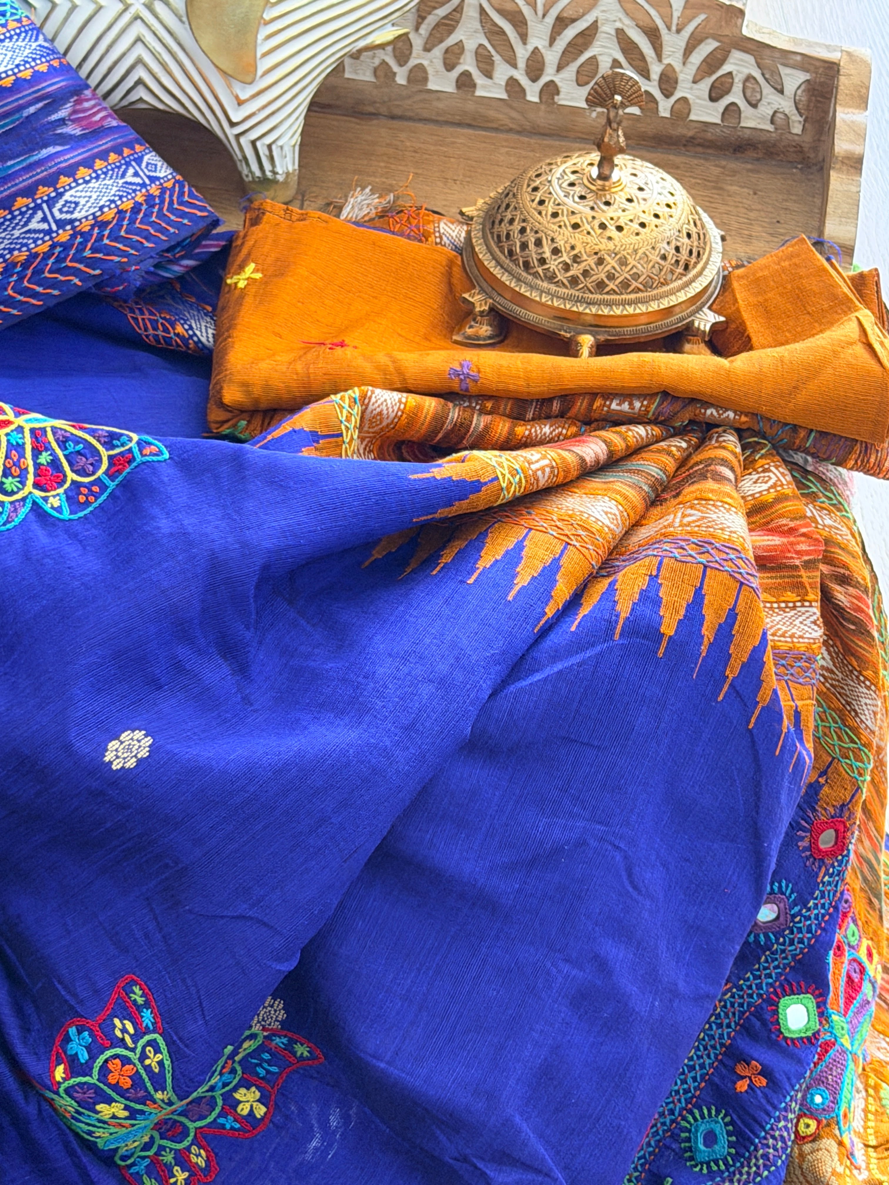 Lambani Hand Embroidered Raw Silk Saree with butterfly motifs