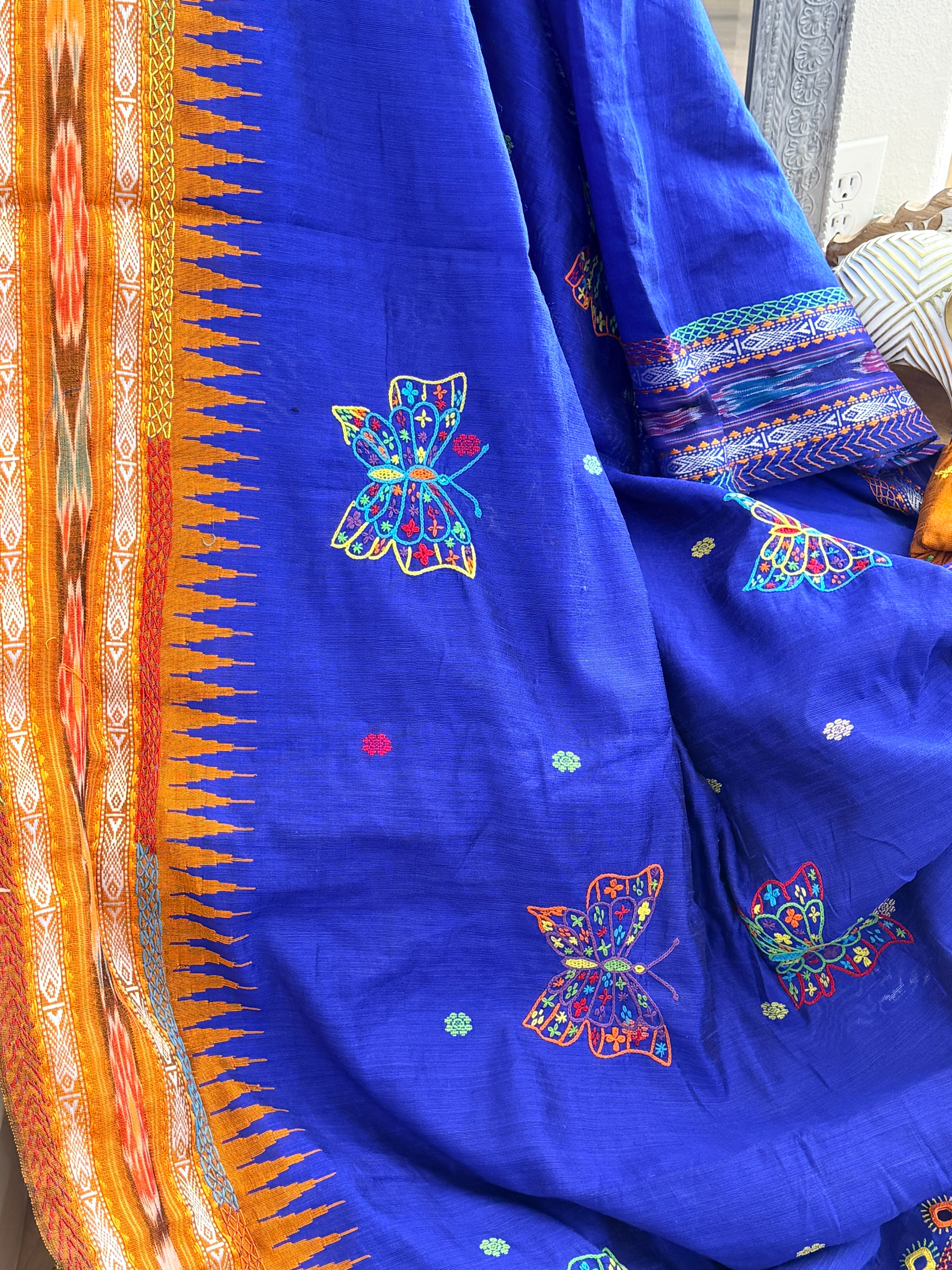 Lambani Hand Embroidered Raw Silk Saree with butterfly motifs