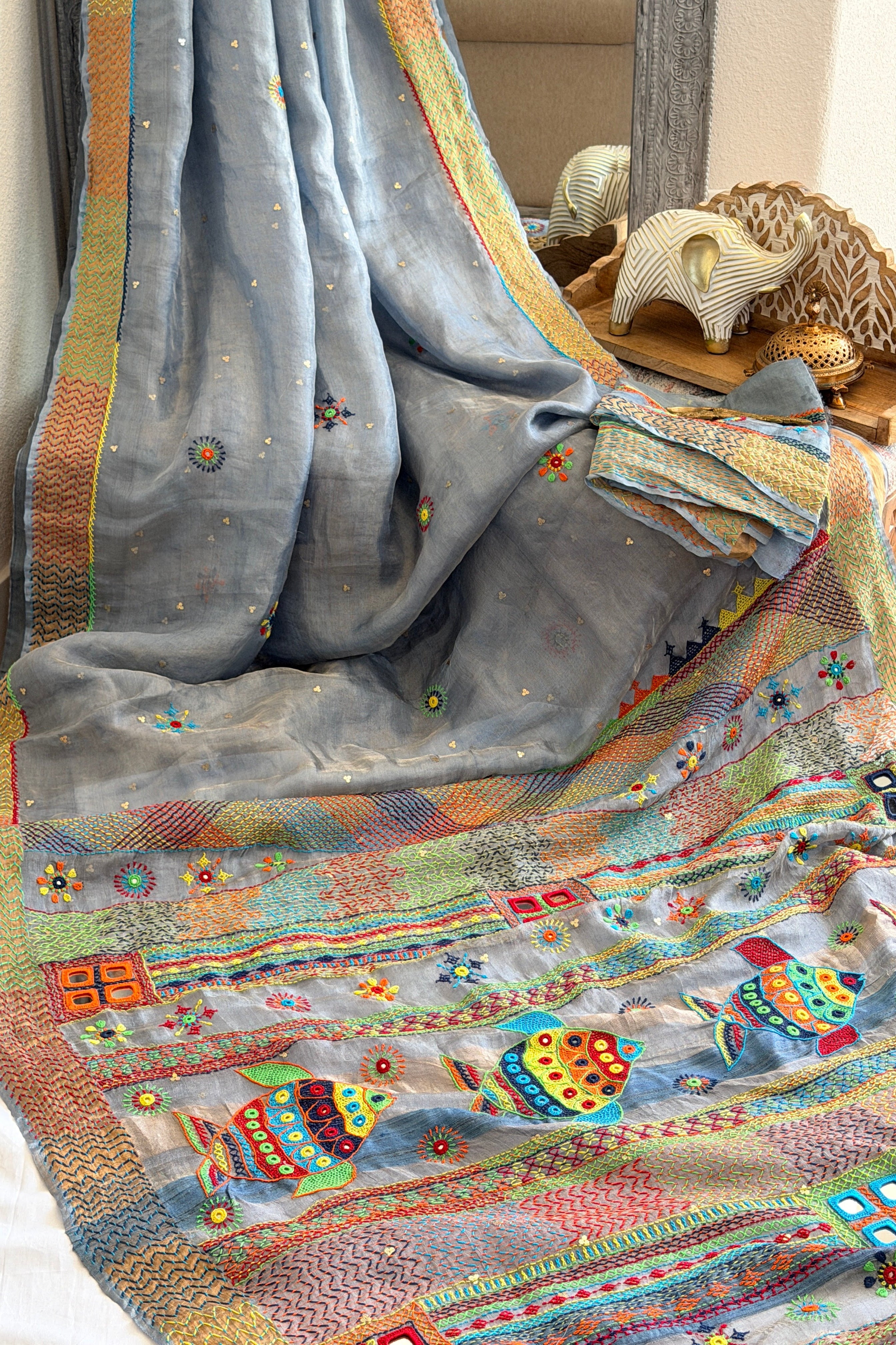 Lambani Hand Embroidered Tissue Silk Saree