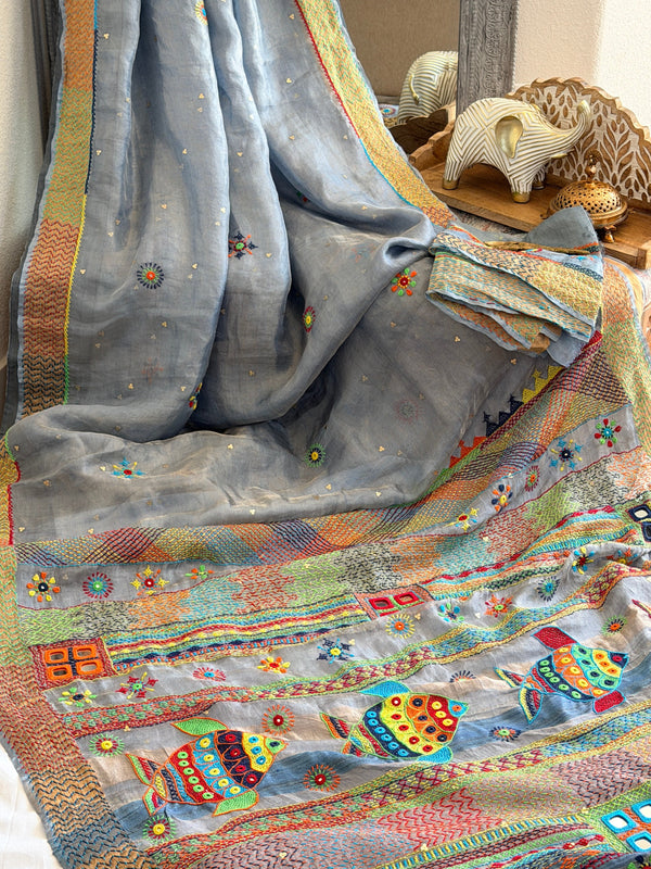 Lambani Hand Embroidered Tissue Silk Saree