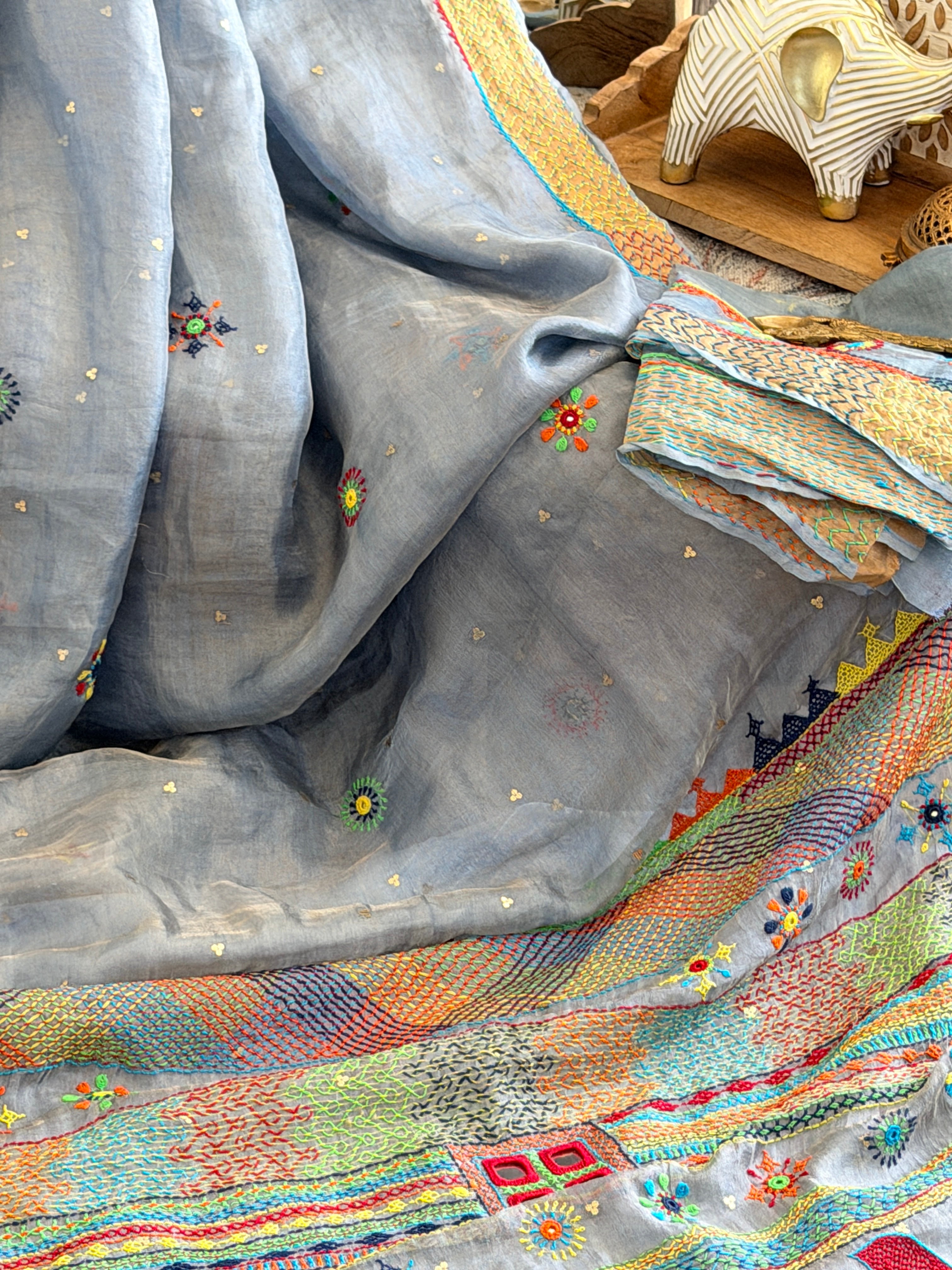 Lambani Hand Embroidered Tissue Silk Saree