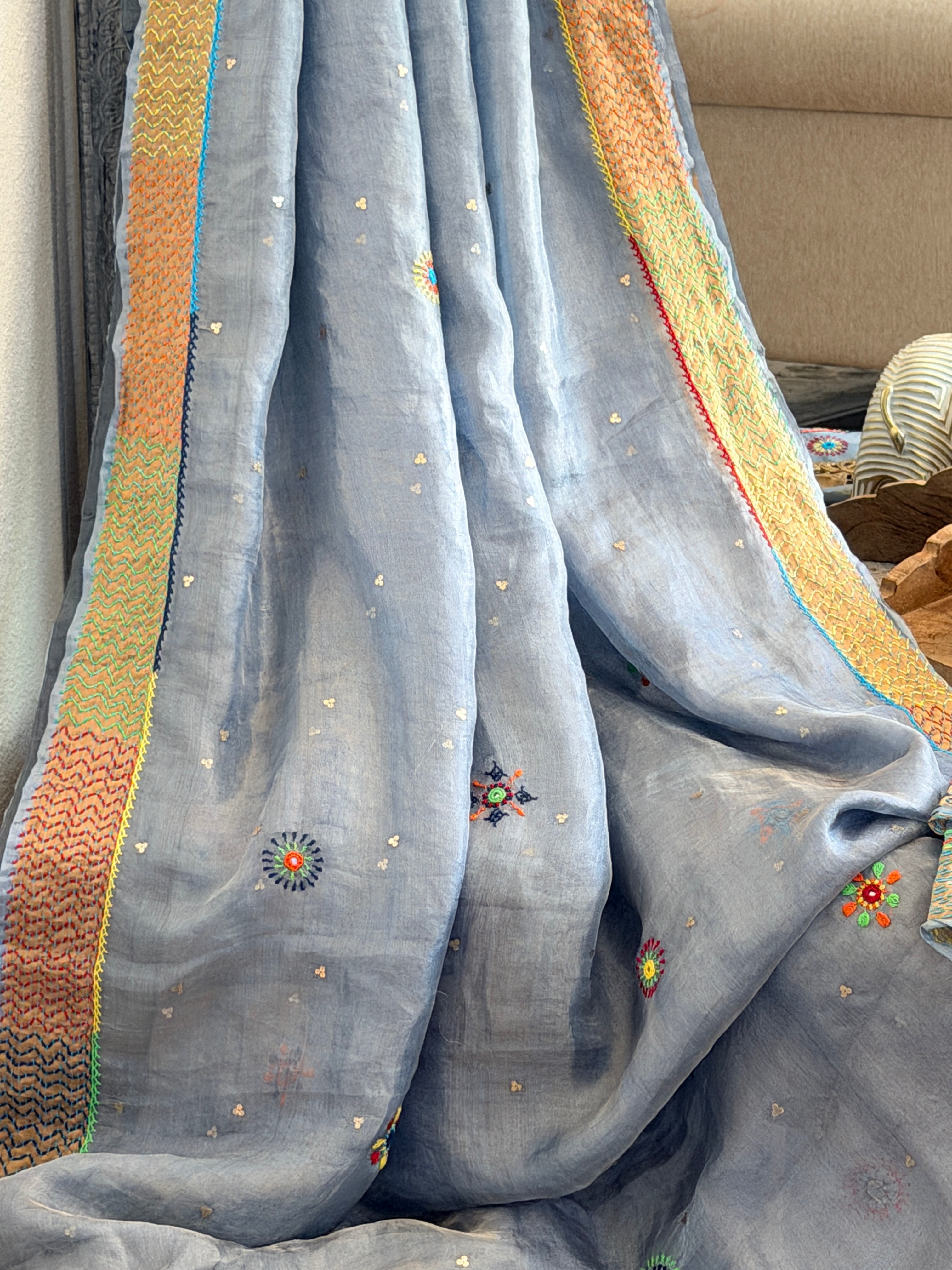 Lambani Hand Embroidered Tissue Silk Saree