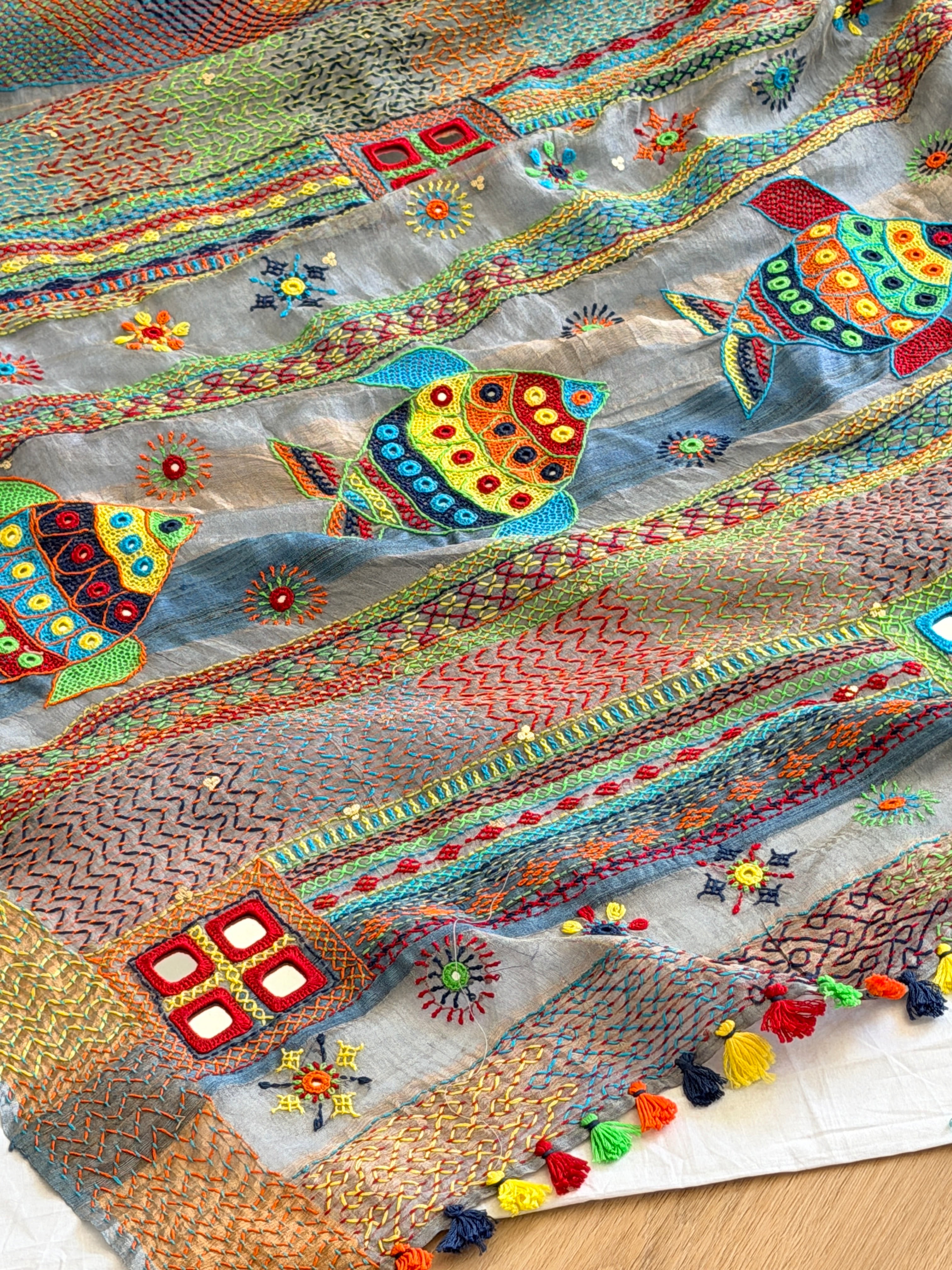 Lambani Hand Embroidered Tissue Silk Saree