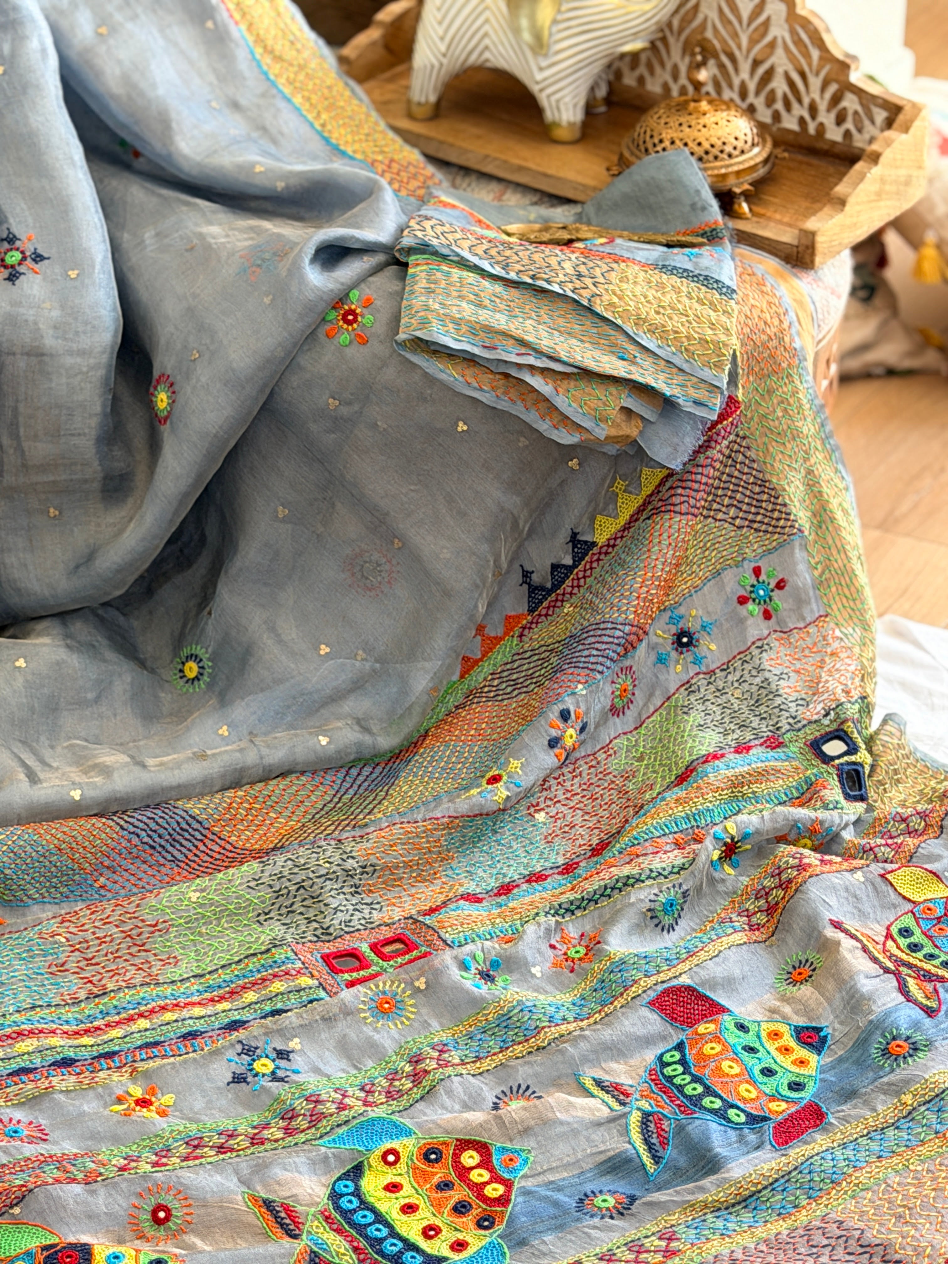 Lambani Hand Embroidered Tissue Silk Saree