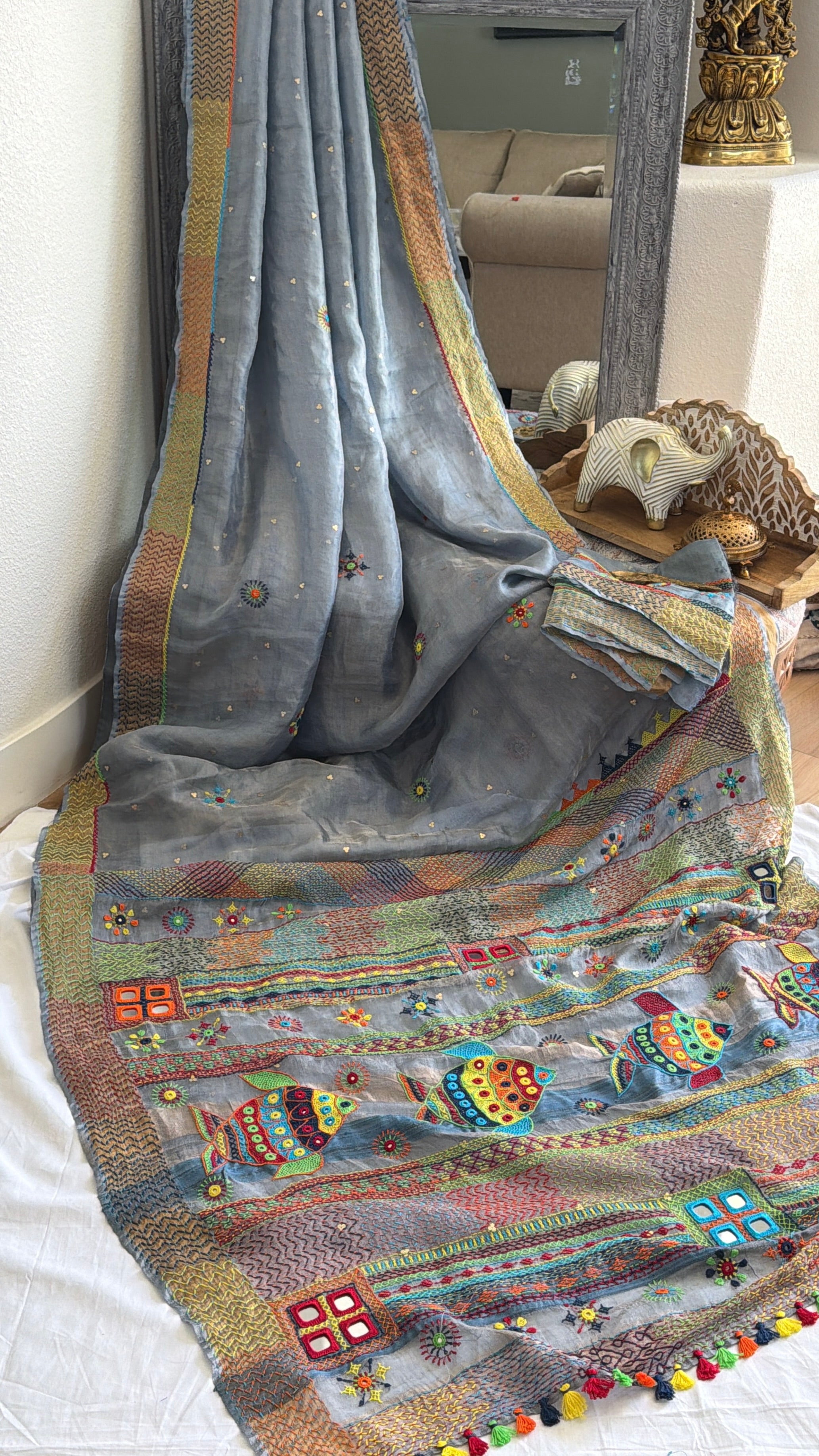 Lambani Hand Embroidered Tissue Silk Saree