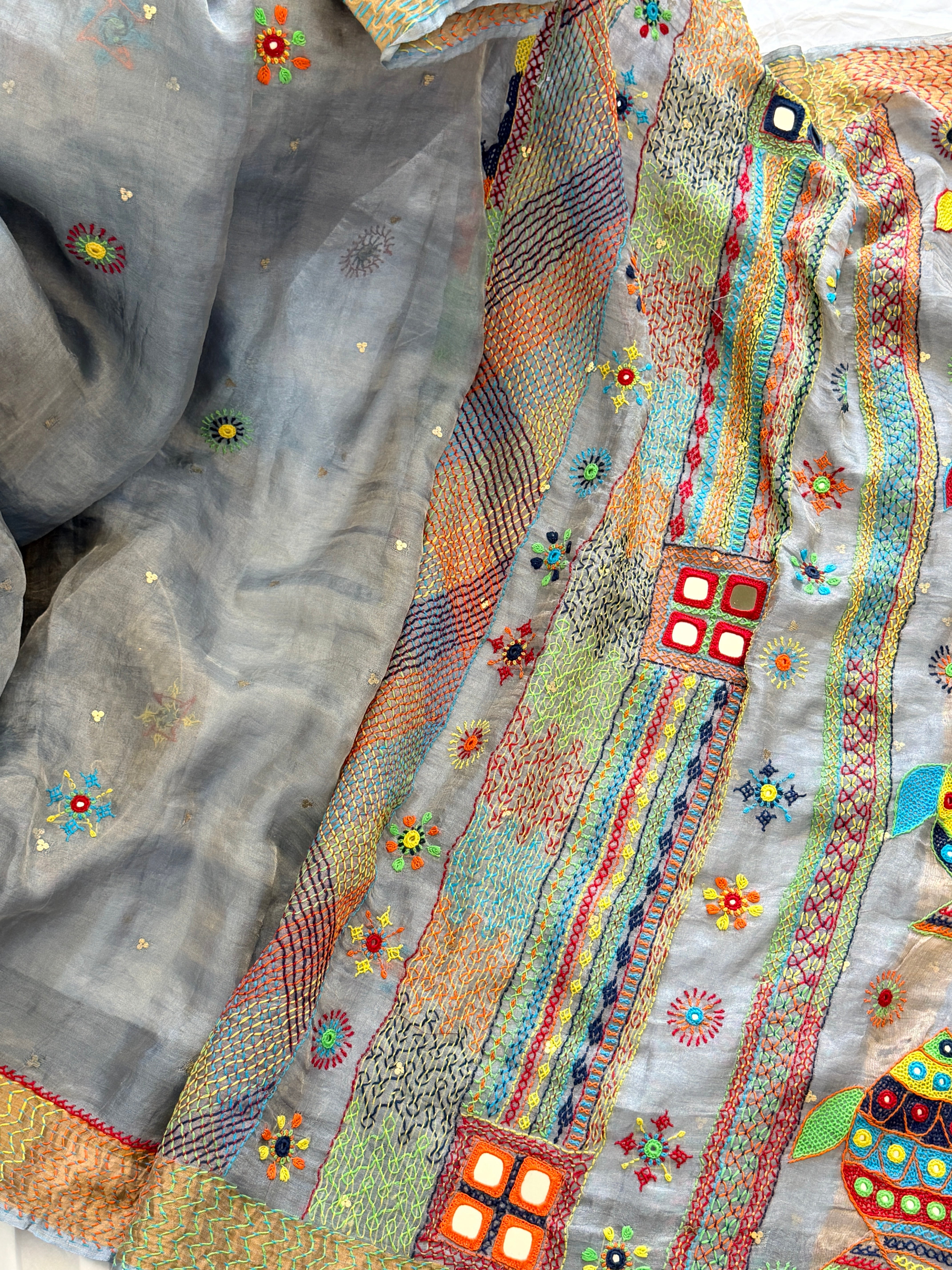 Lambani Hand Embroidered Tissue Silk Saree