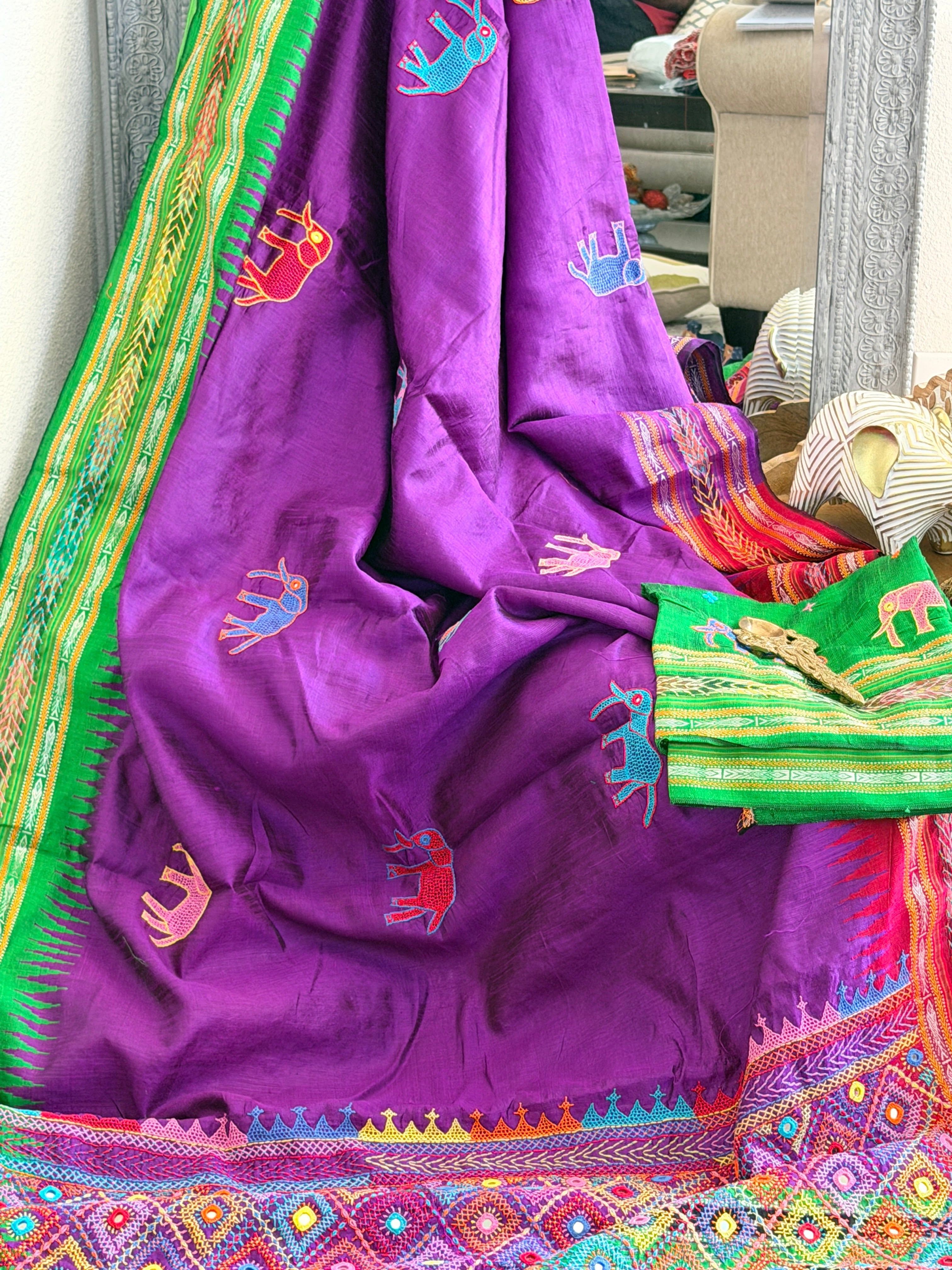 Lambani Hand Embroidered Raw Silk Saree