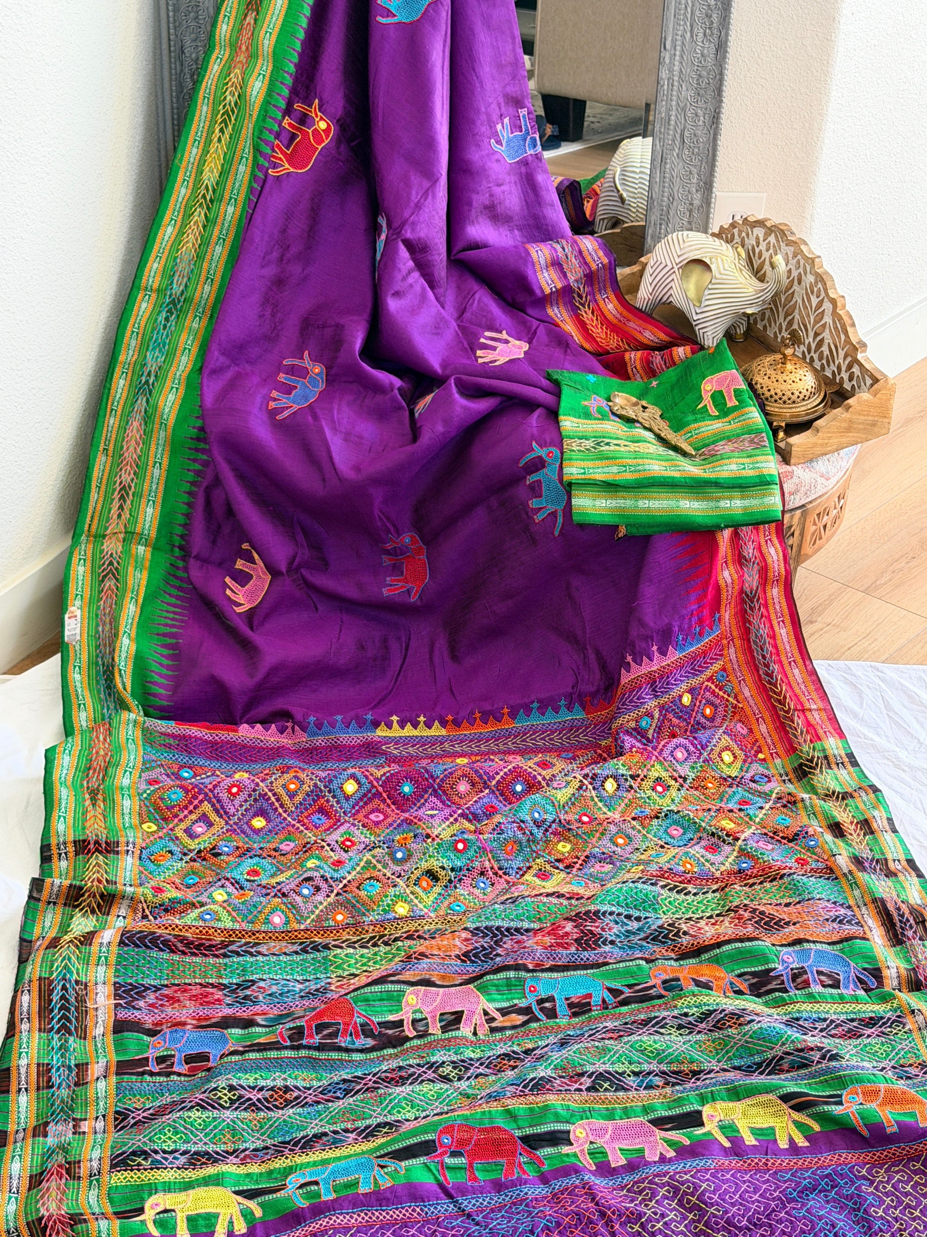 Lambani Hand Embroidered Raw Silk Saree