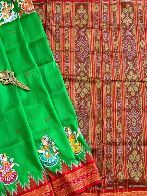 Khandua plain mini buti with pattachitra