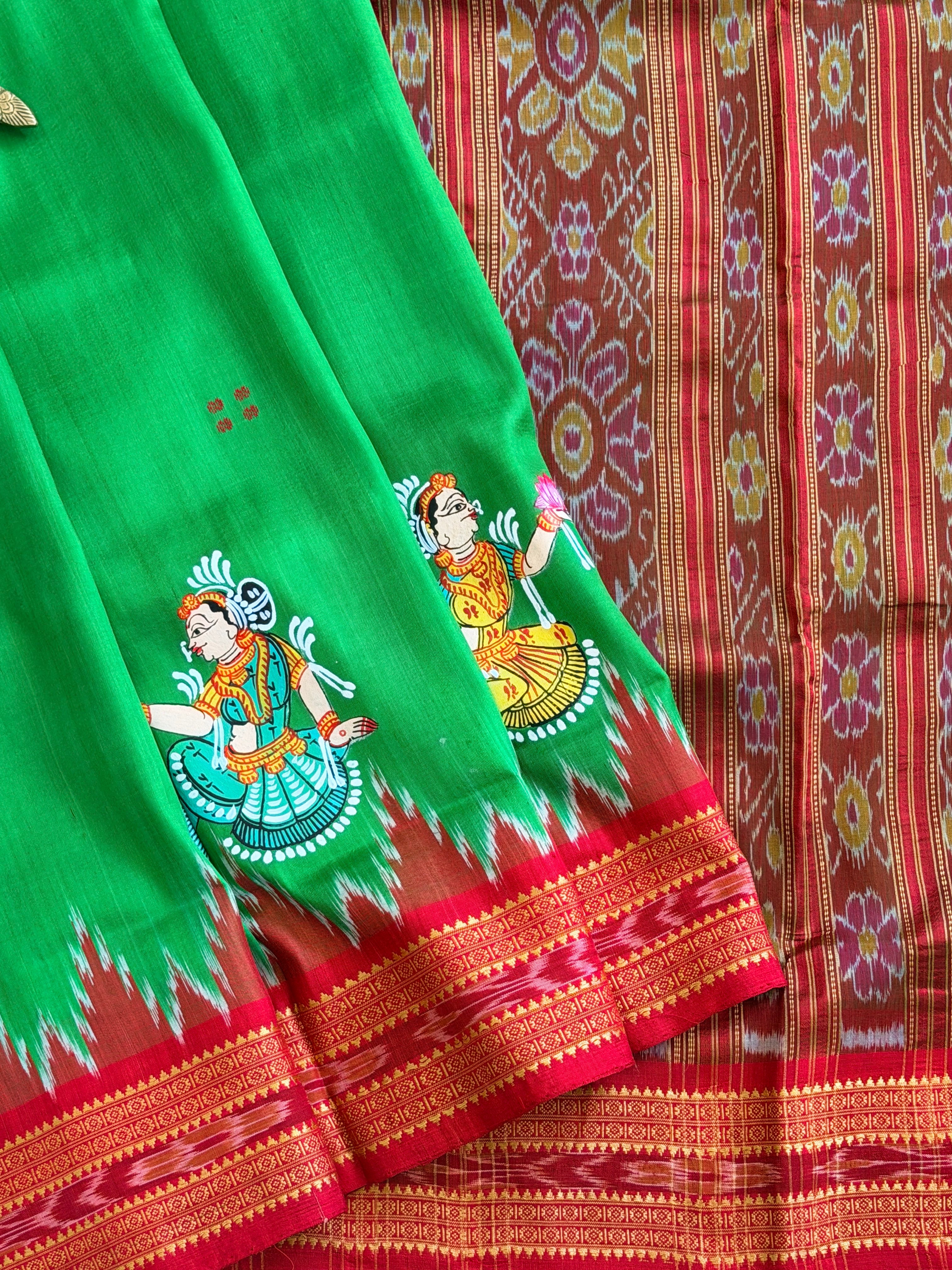 Khandua plain mini buti with pattachitra
