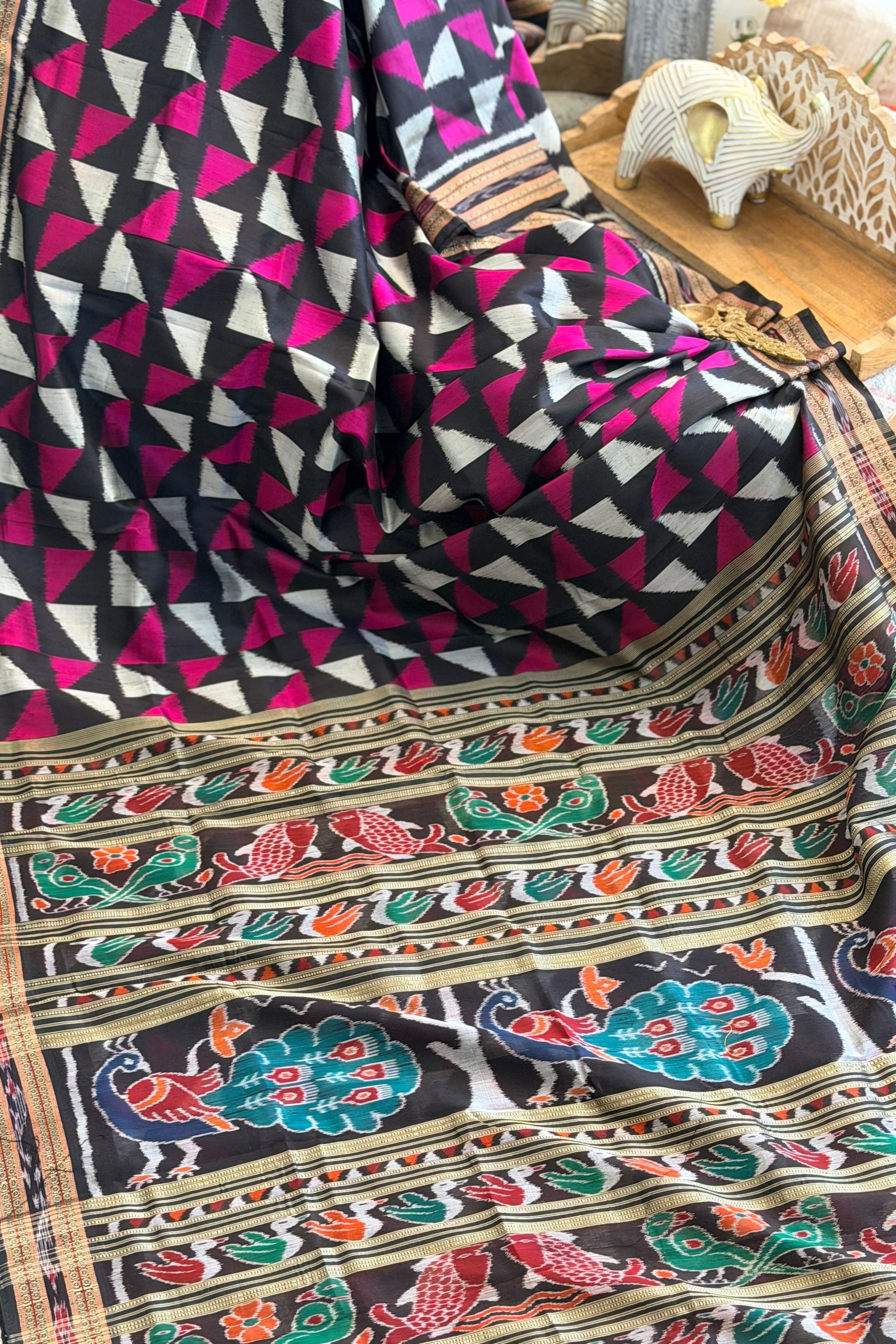 Flag (rani black)design khandua odisha silk saree