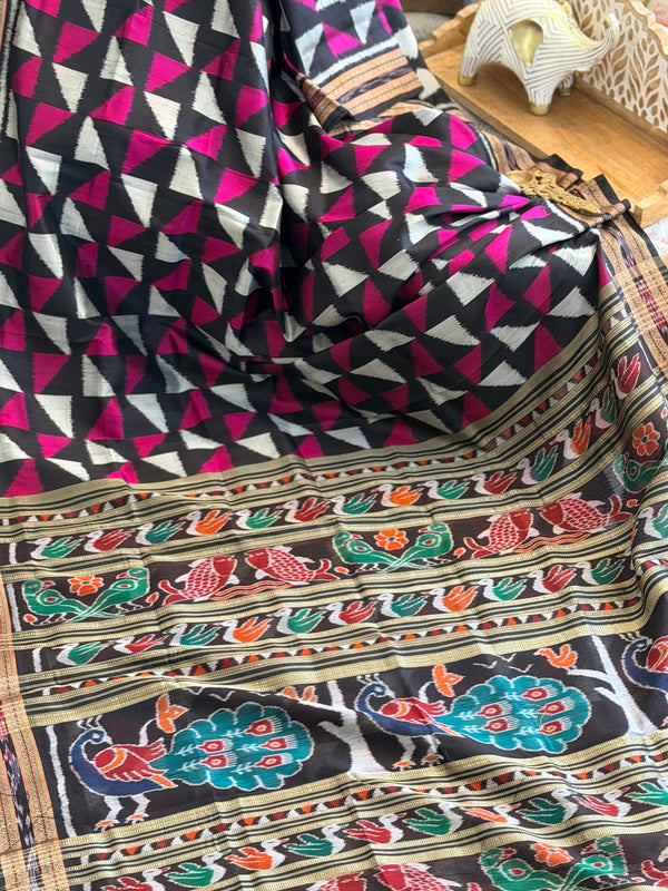 Flag (rani black)design khandua odisha silk saree