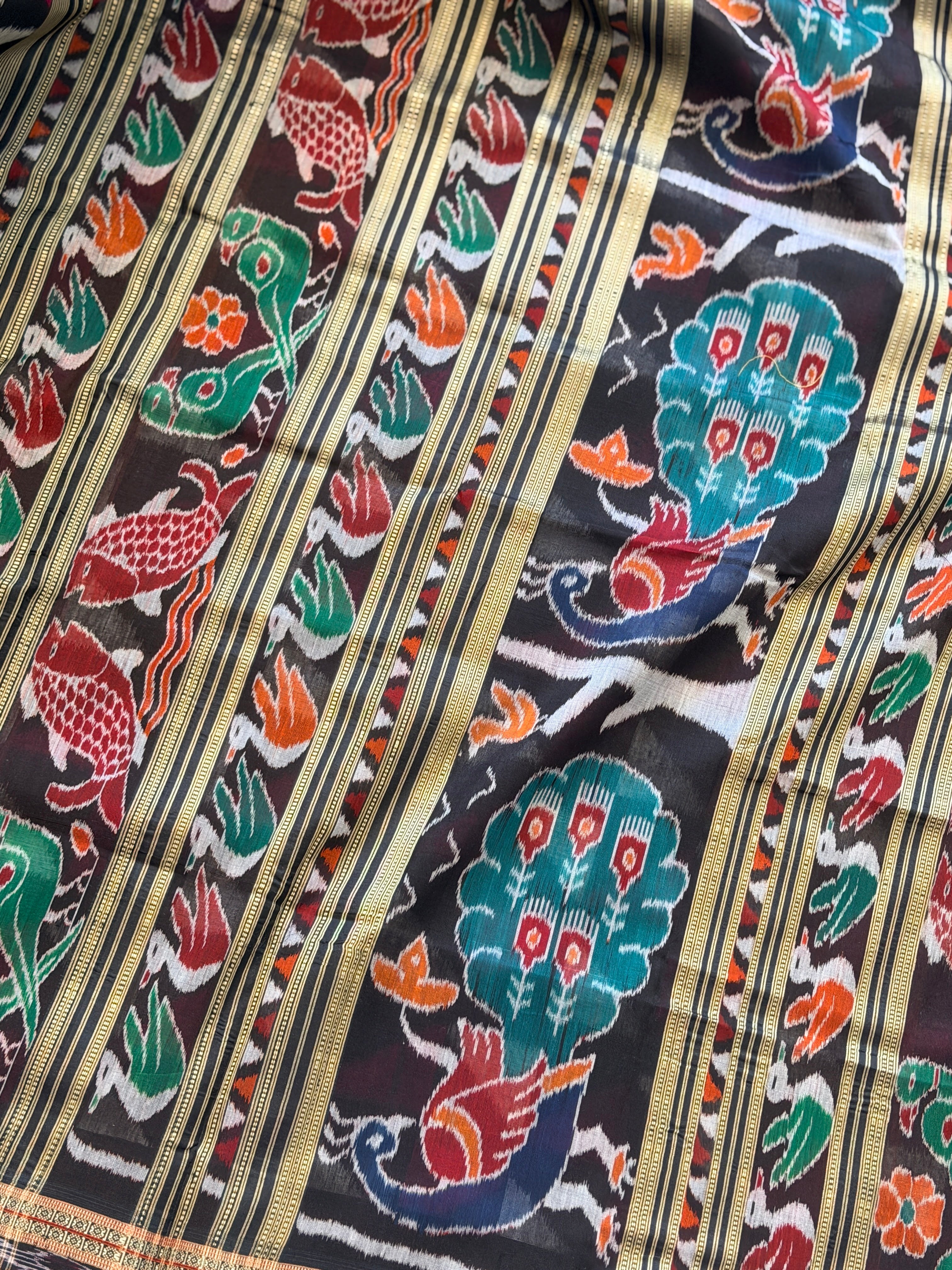 Flag (rani black)design khandua odisha silk saree