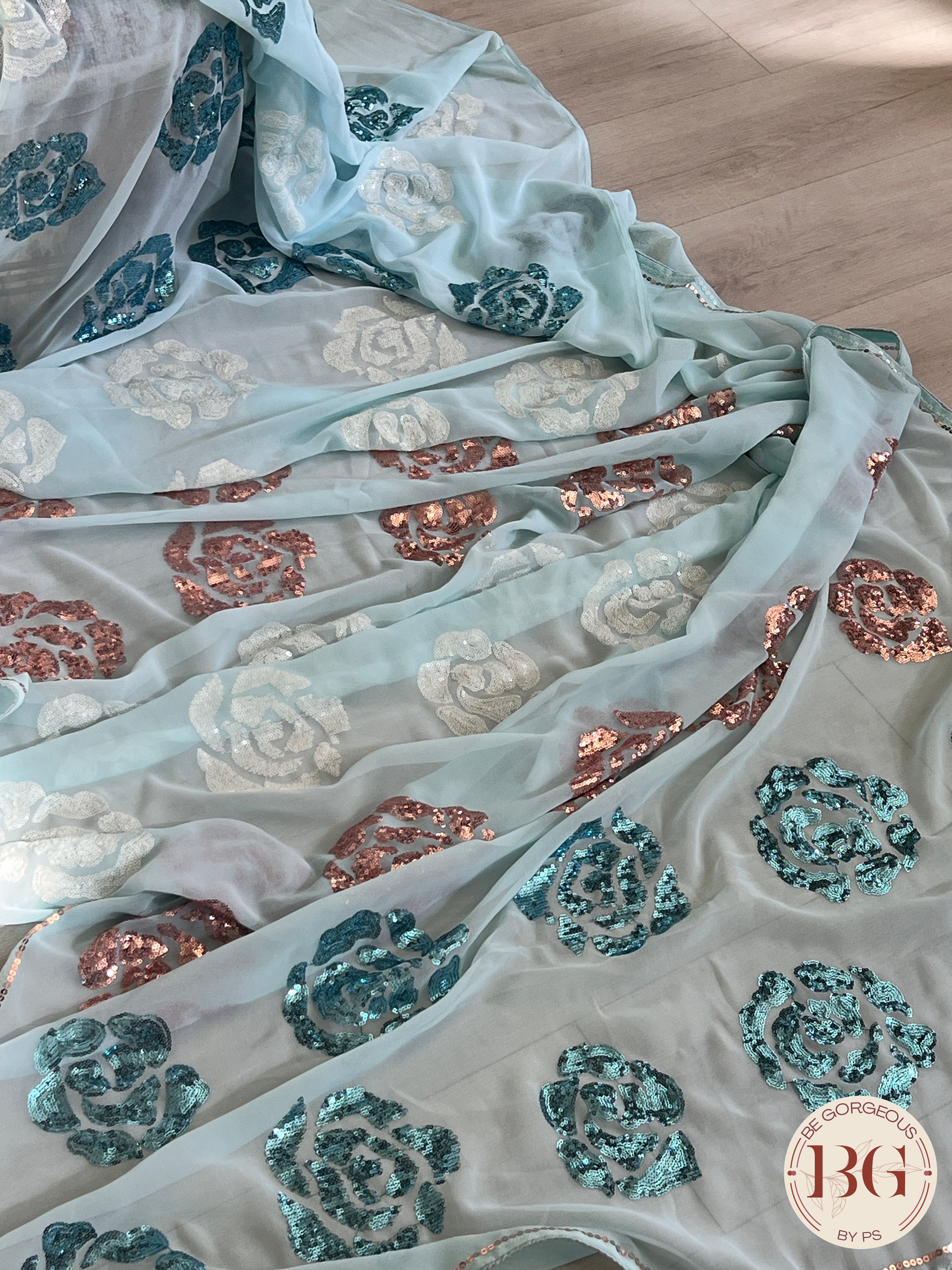 Georgette Sequin Saree saree color - blue