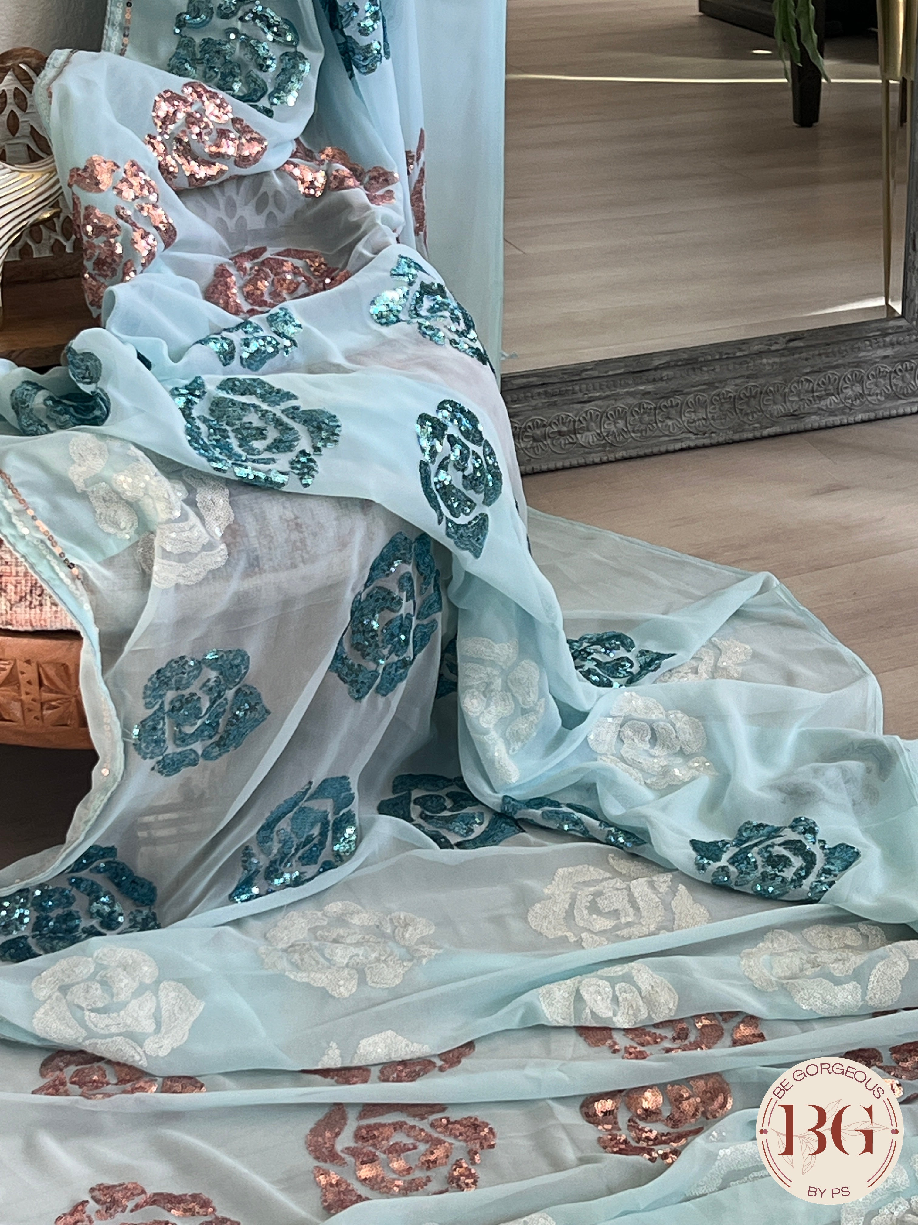 Georgette Sequin Saree saree color - blue