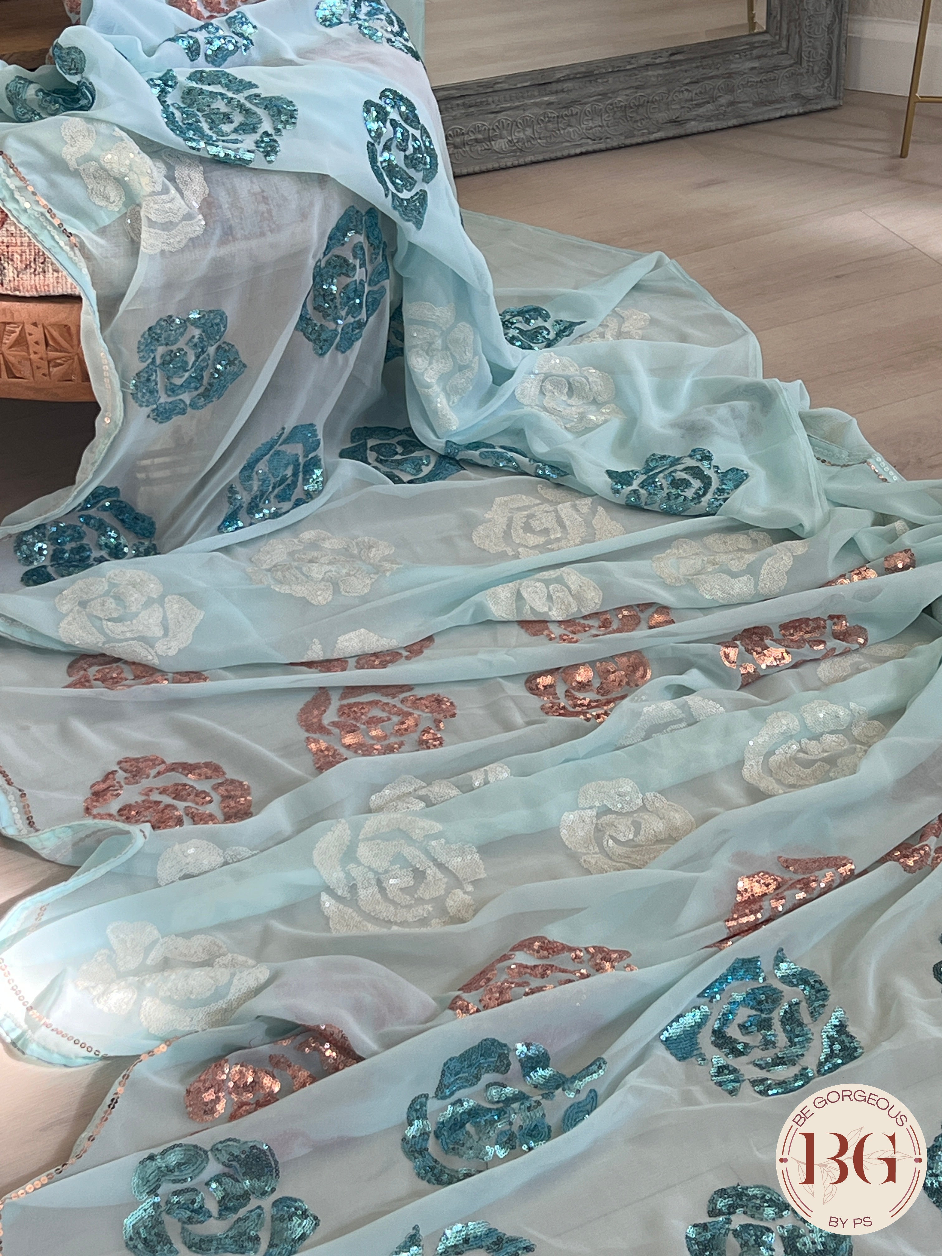 Georgette Sequin Saree saree color - blue