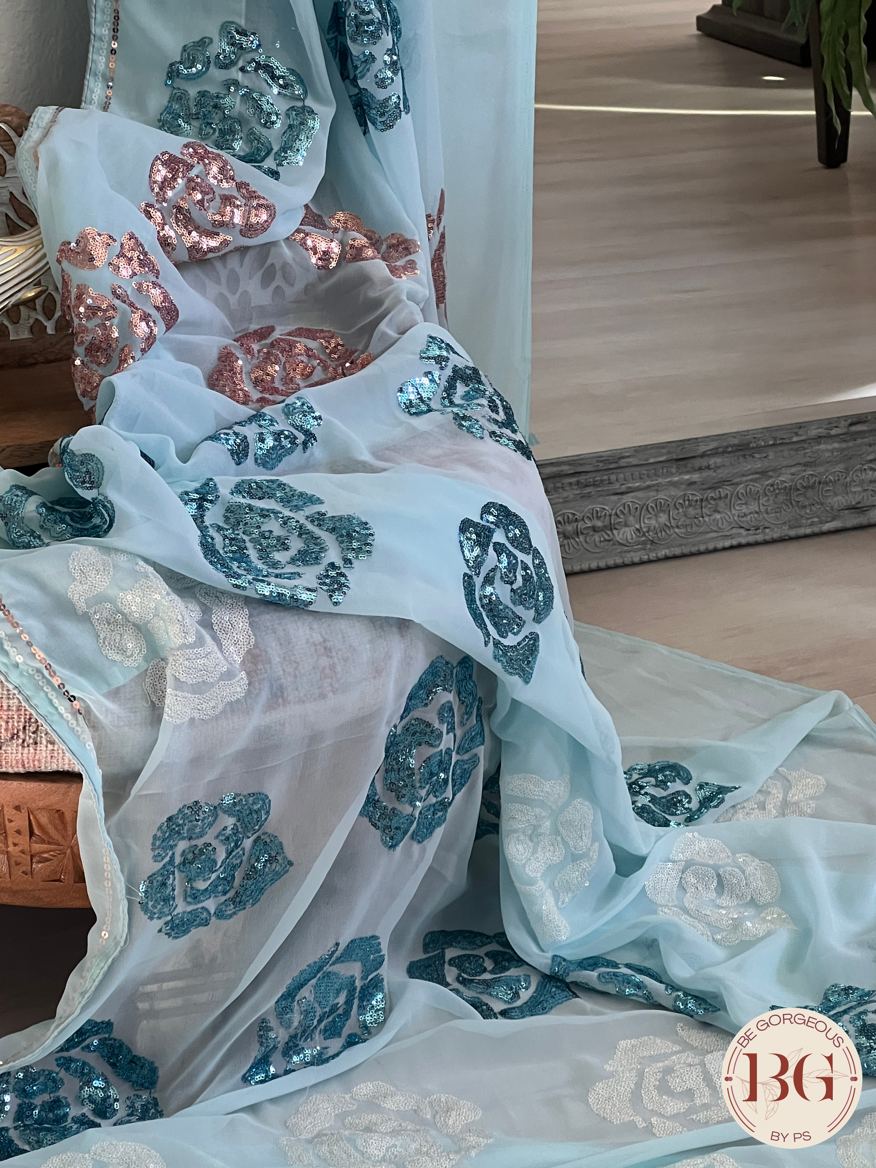 Georgette Sequin Saree saree color - blue