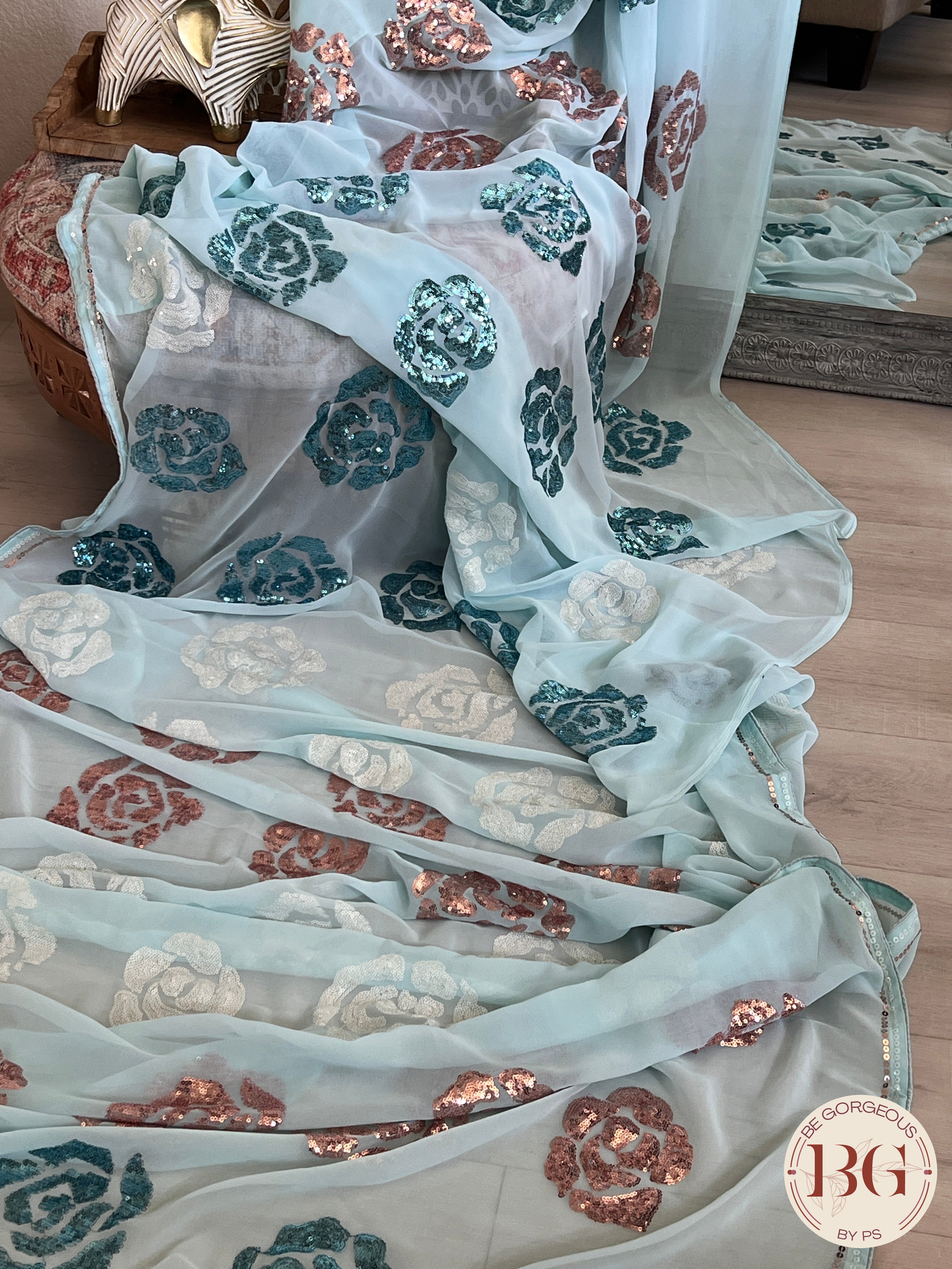Georgette Sequin Saree saree color - blue