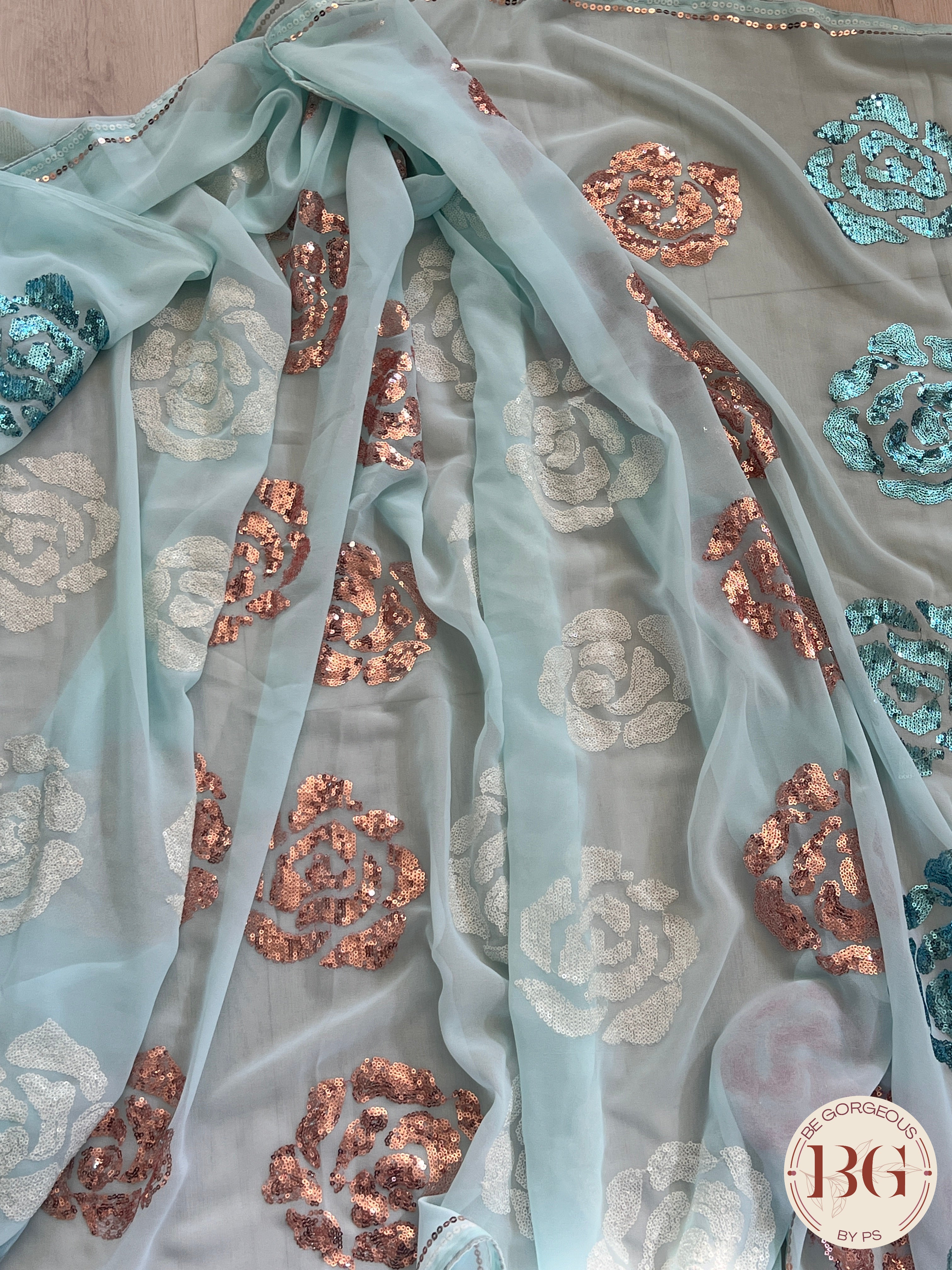 Georgette Sequin Saree saree color - blue
