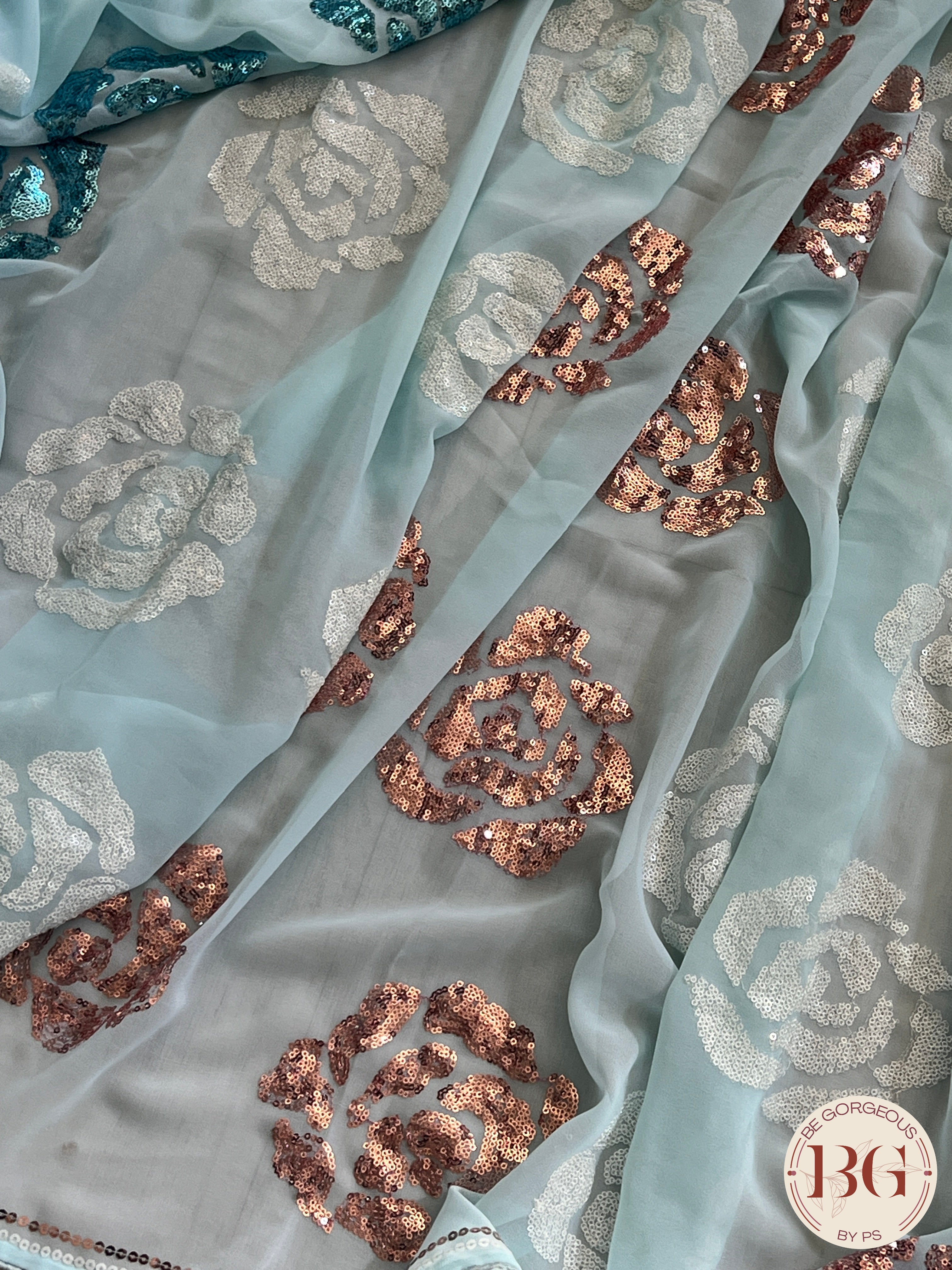 Georgette Sequin Saree saree color - blue