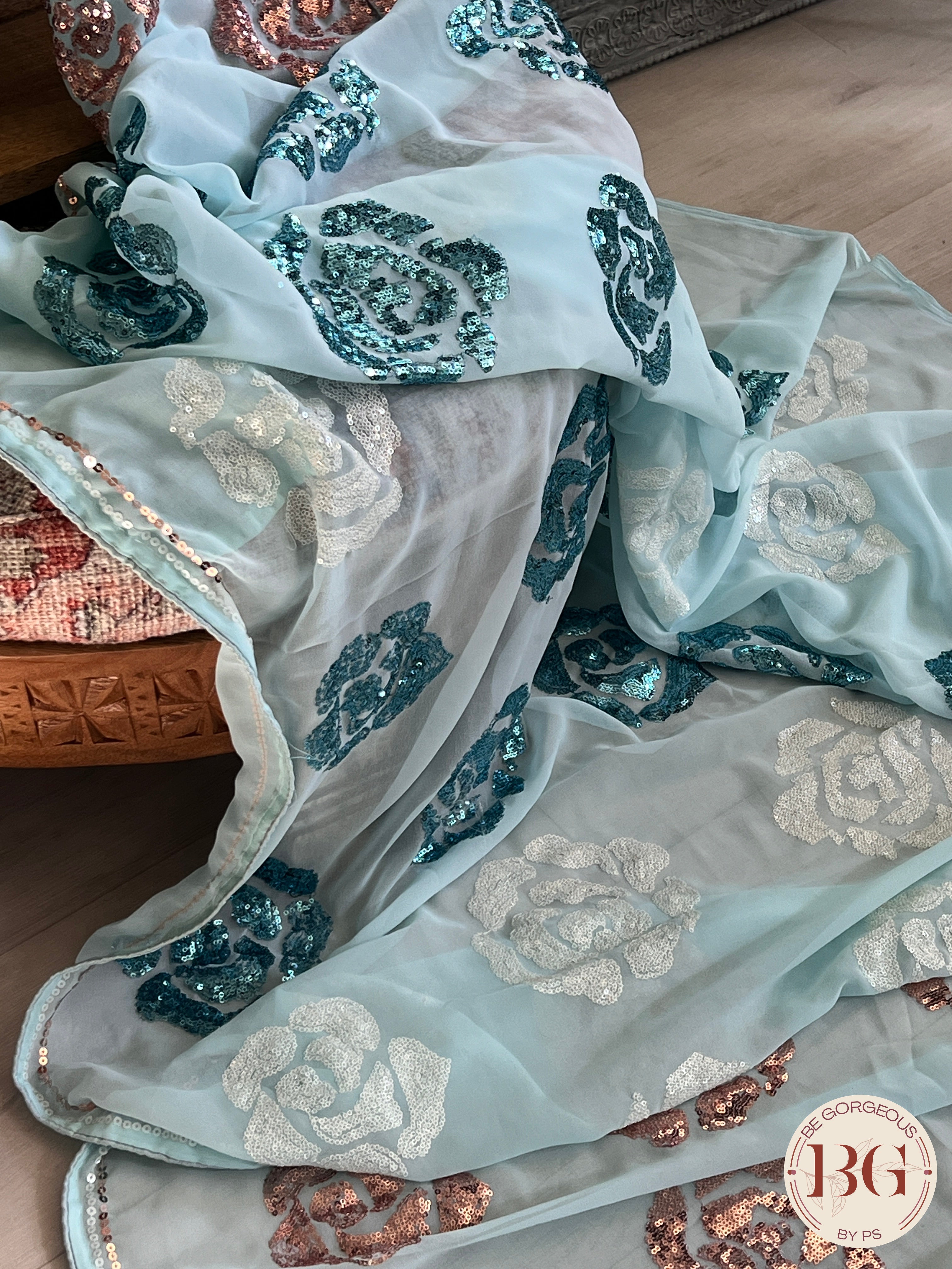 Georgette Sequin Saree saree color - blue