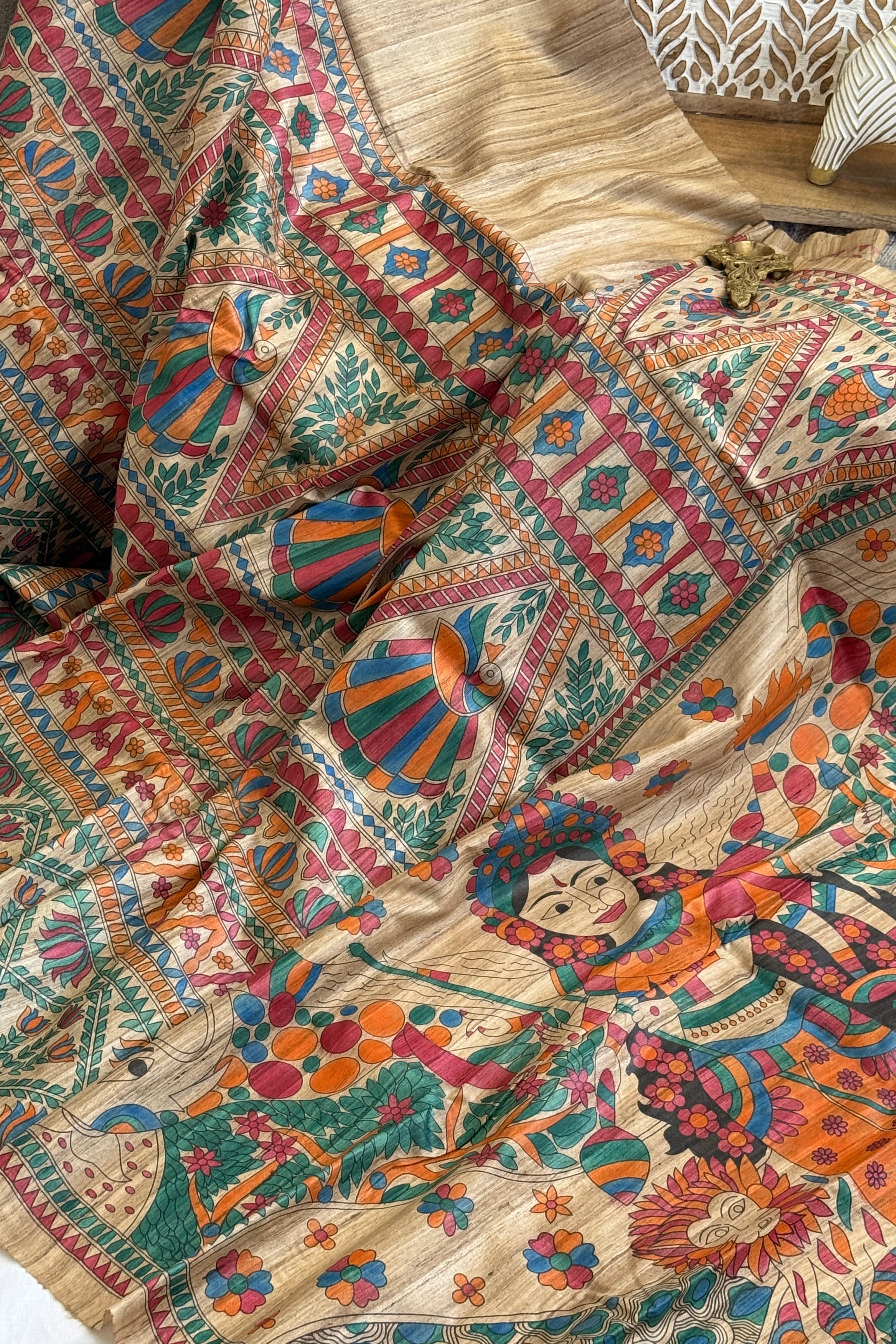 Gitcha Tussar Silk Madhubani Painted Saree