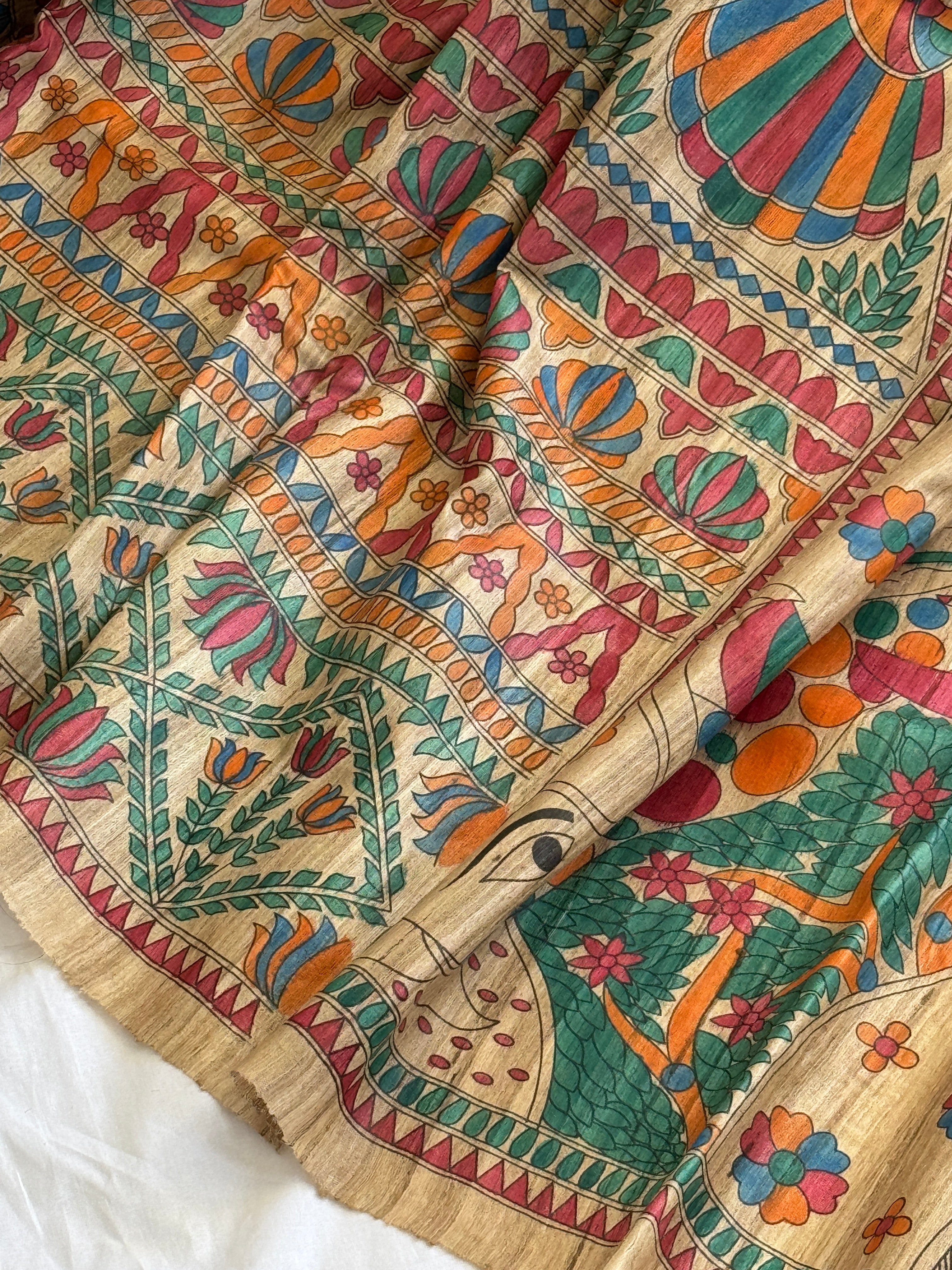 Gitcha Tussar Silk Madhubani Painted Saree